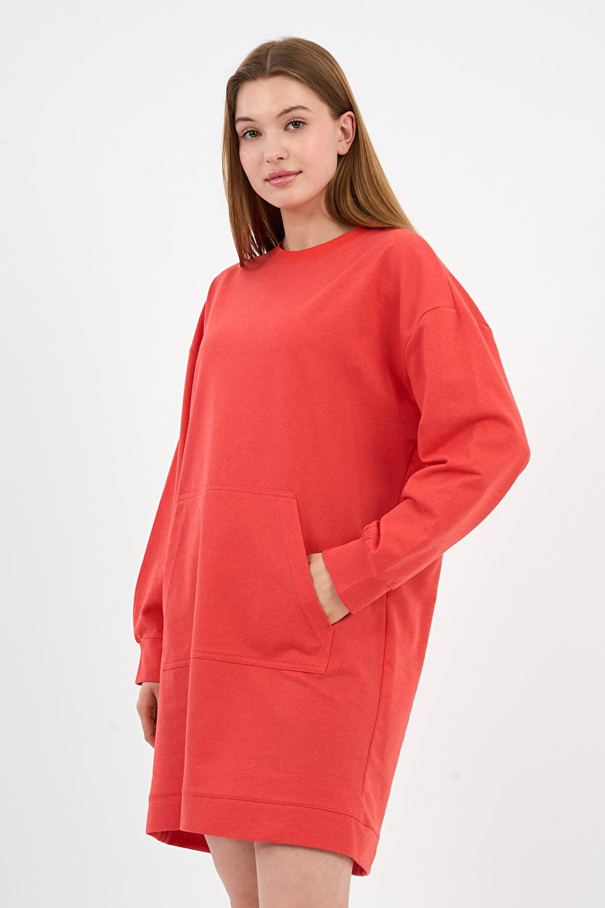 Kadın Kanguru Cepli Oversize Tunik (B24-00225)