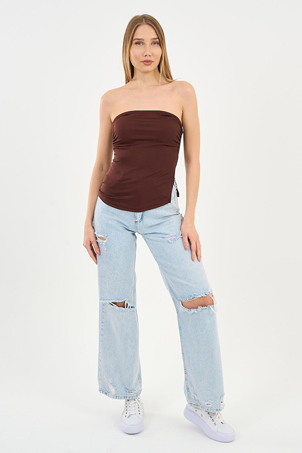 Alexandergardi Yırtmaçlı Straplez Bluz (B24-00226)