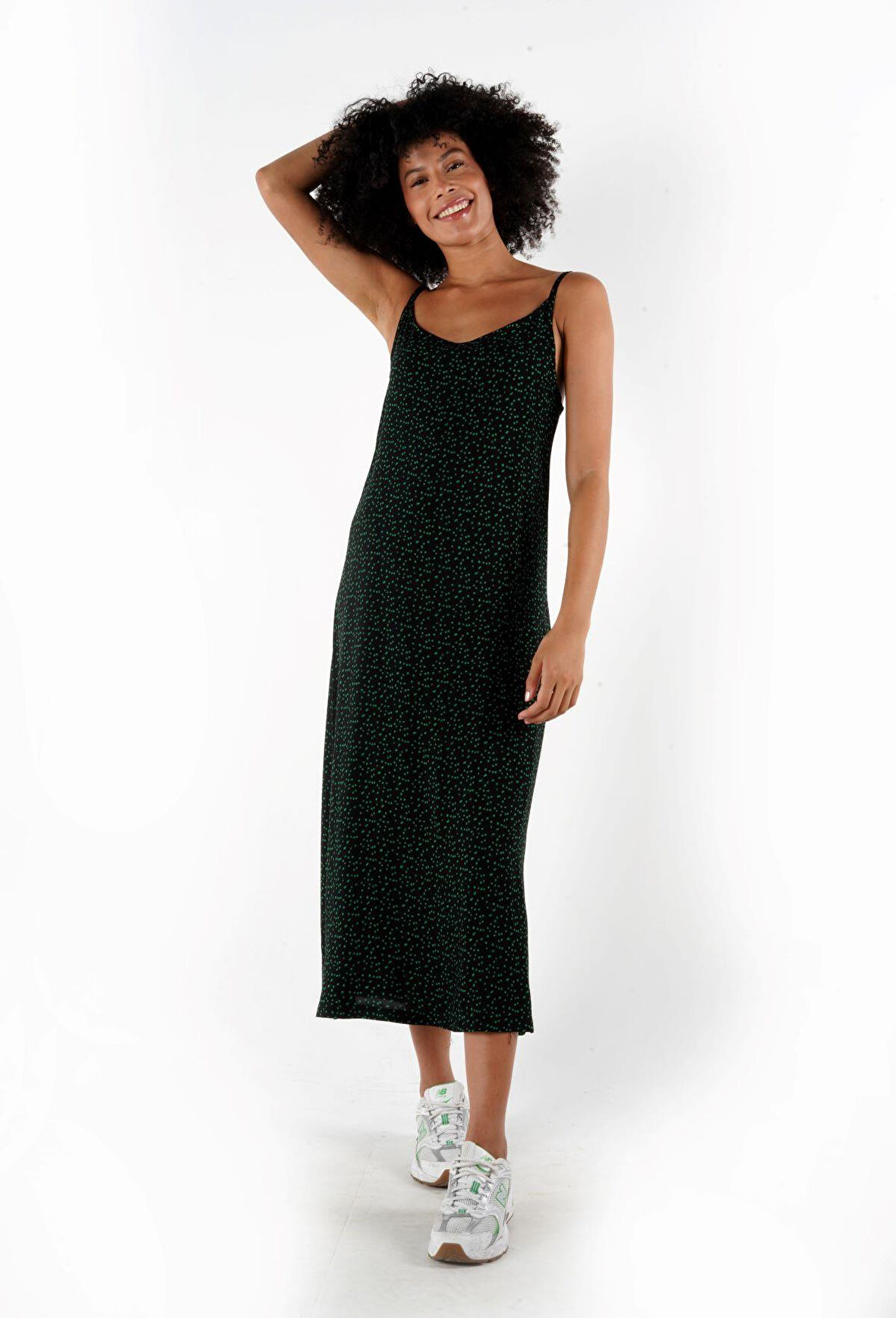 ALEXANDERGARDI DESENLI İNCE ASKILI MIDI BOY ELBİSE (B24-005206)