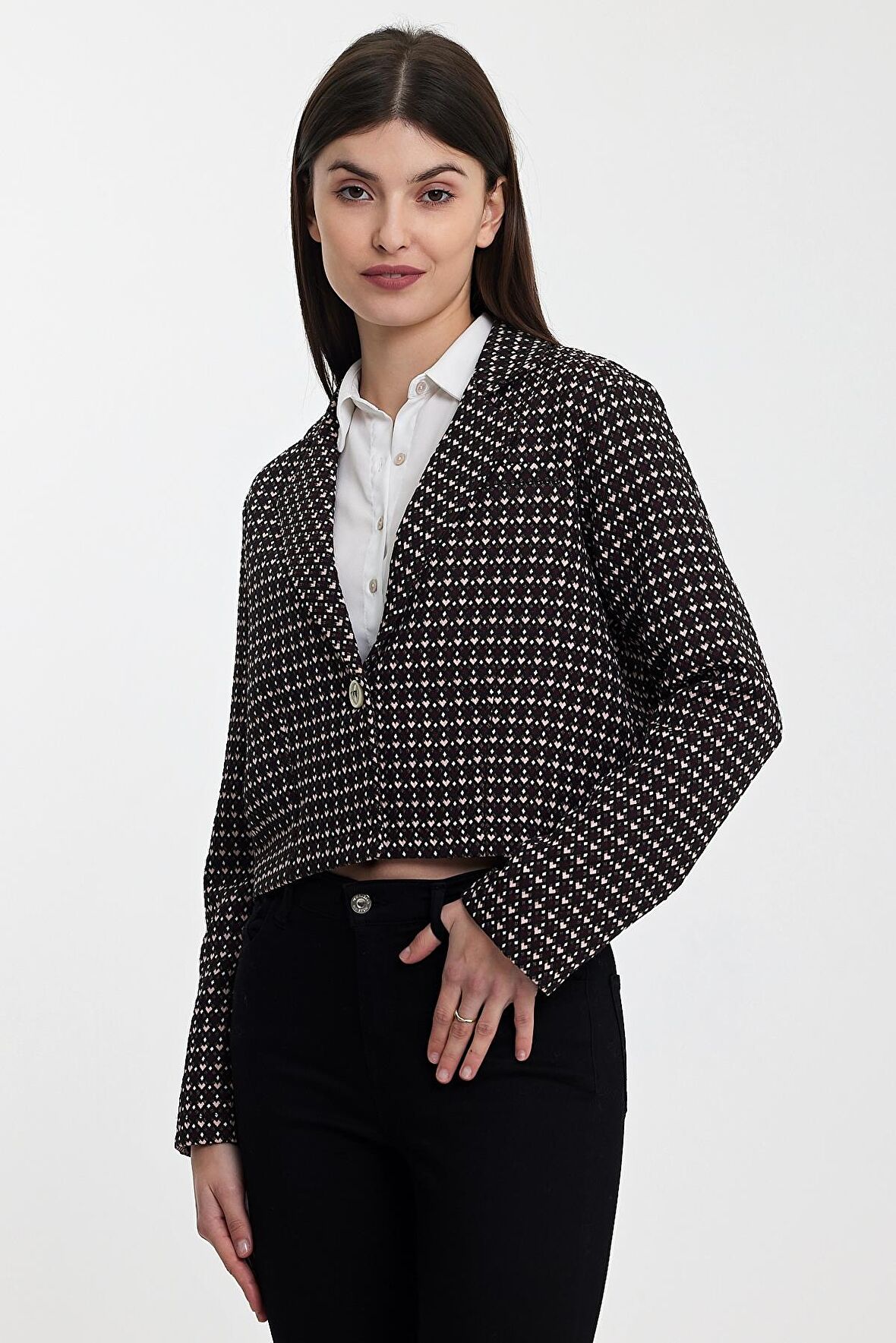 ALEXANDERGARDI DESENLİ CROP CEKET(B24-21401)