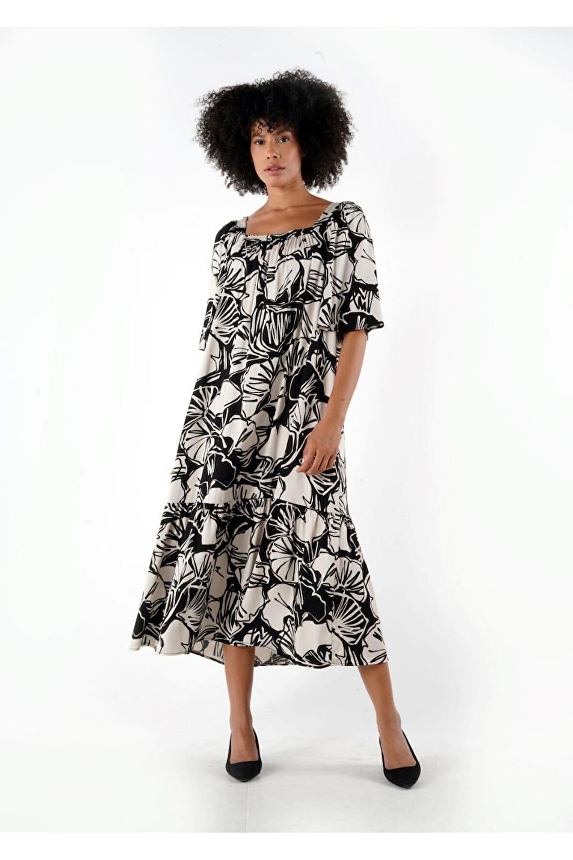 ALEXANDERGARDI Kare Yaka Desenli Geniş Kalıp Elbise