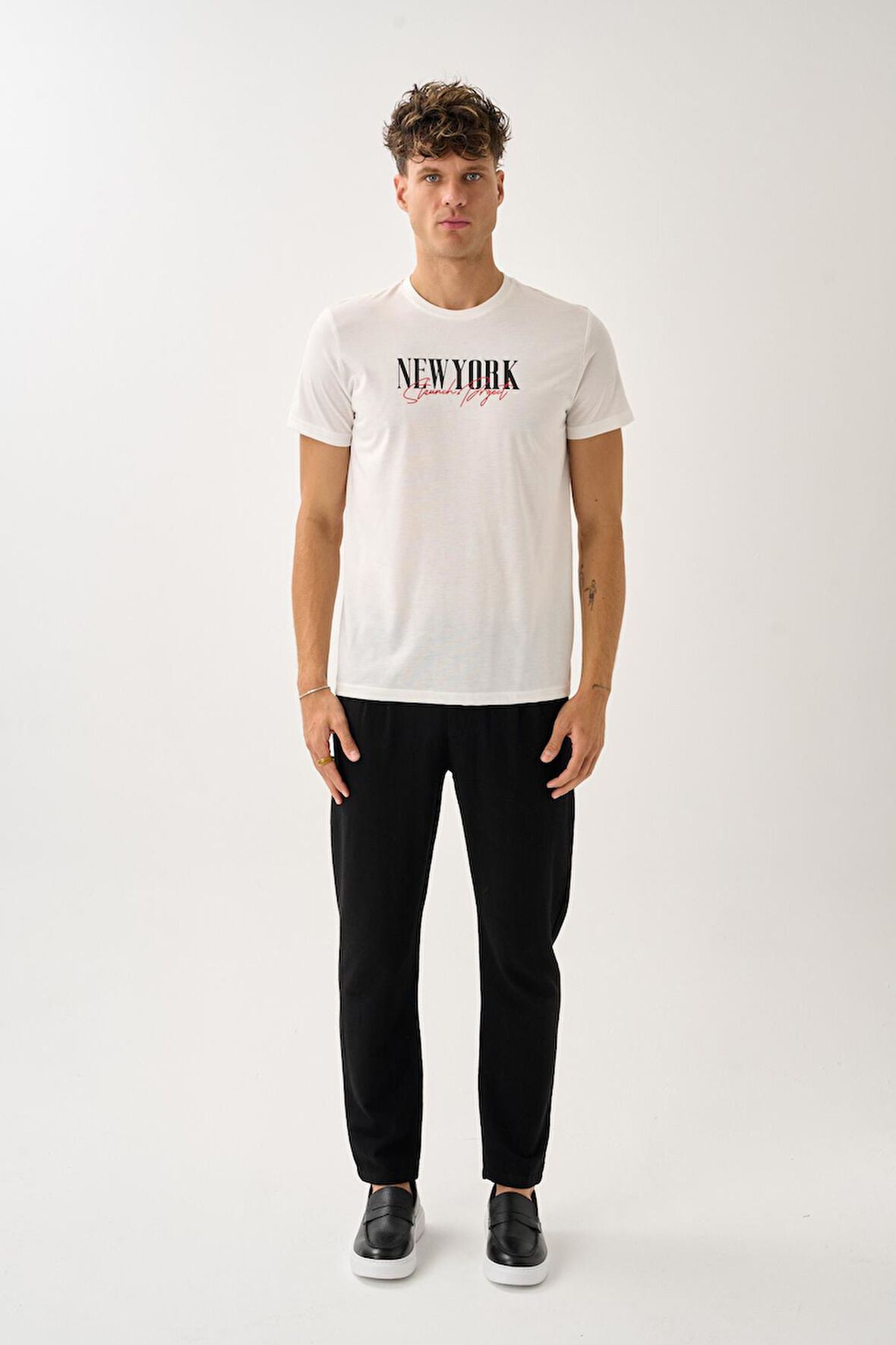 Oversize Bisiklet Yaka Baskılı T-Shirt