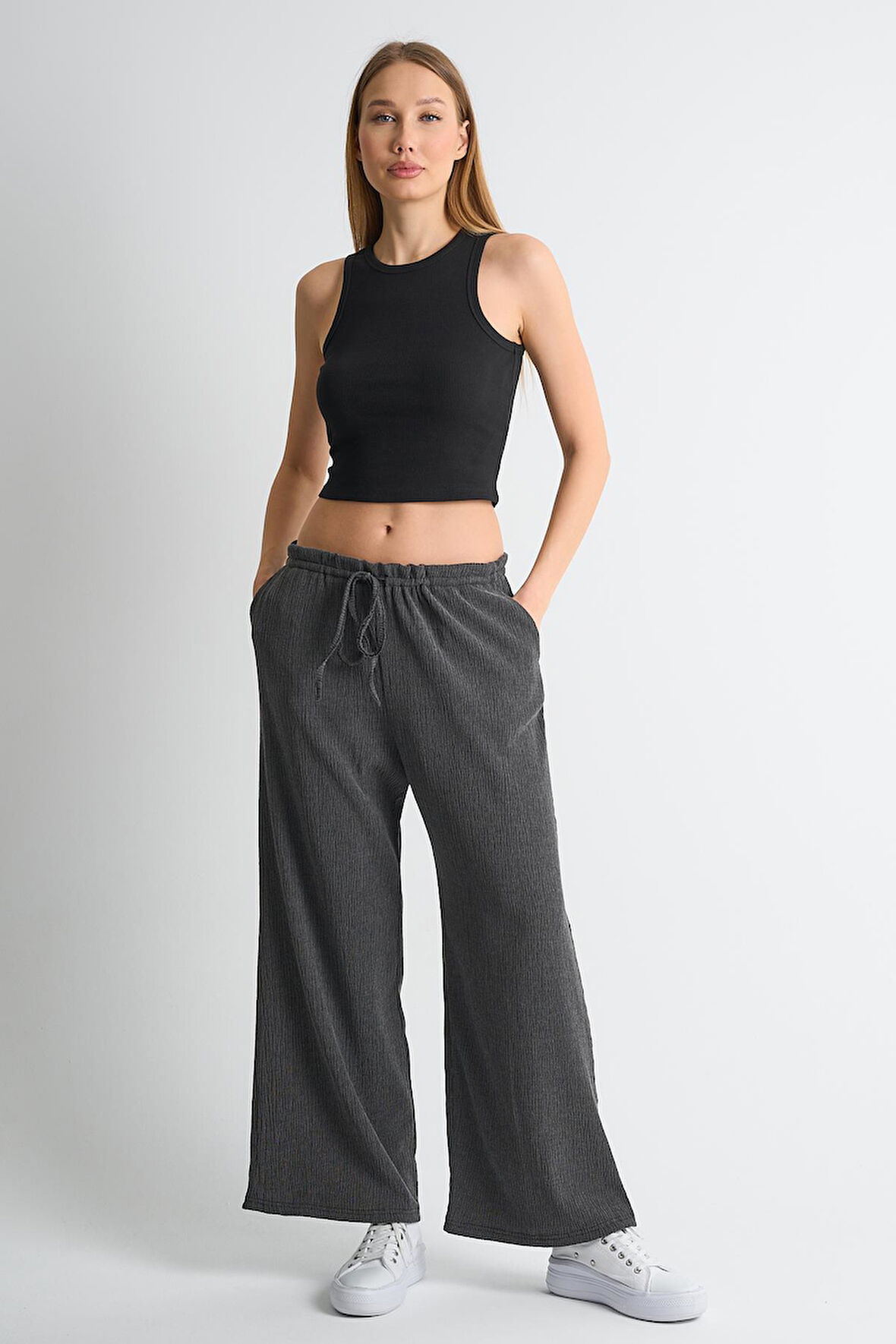 ALEXANDERGARDI KREP KUMAŞ İP BAĞLAMALI PALAZZO PANTOLON (B24-00231)