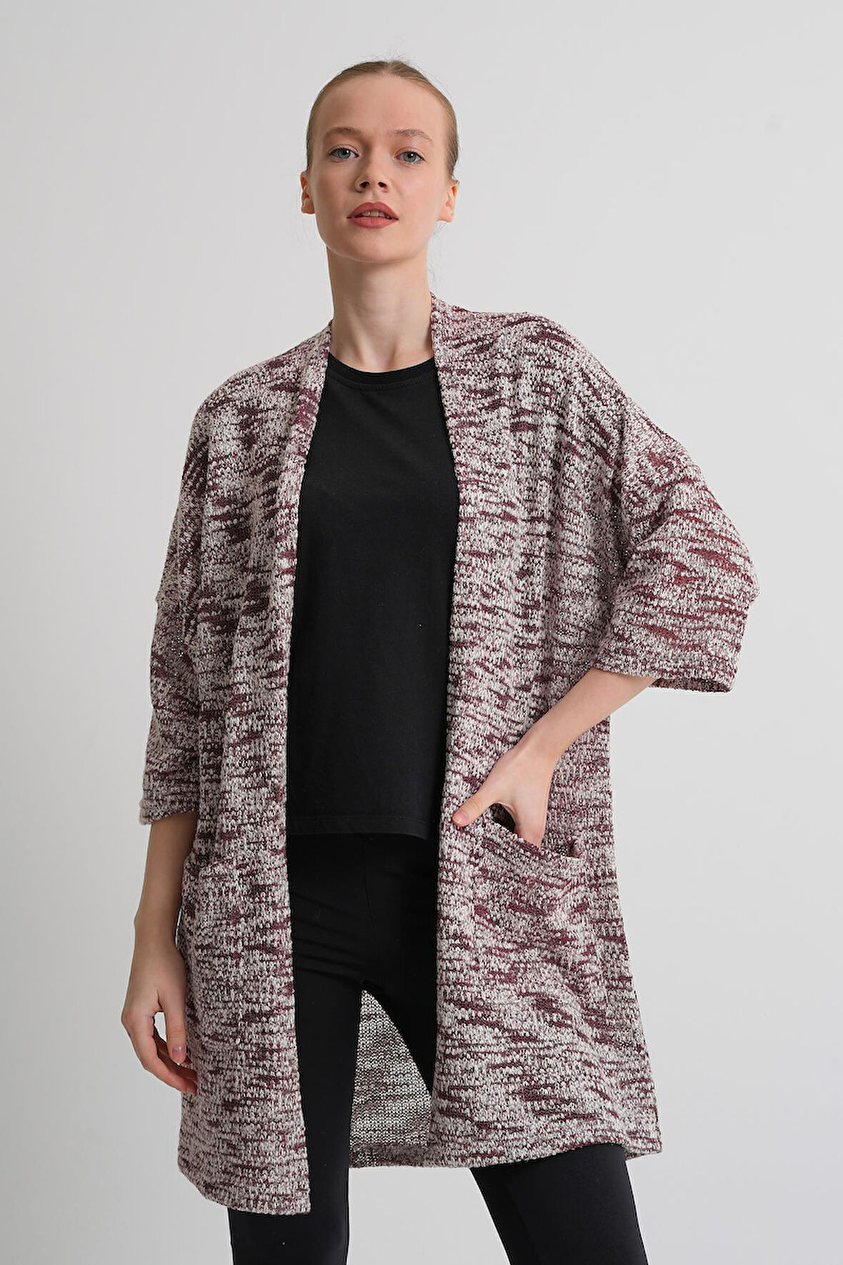 ALEXANDERGARDI Cep Detaylı Desenli Midi Boy Kadın Hırka