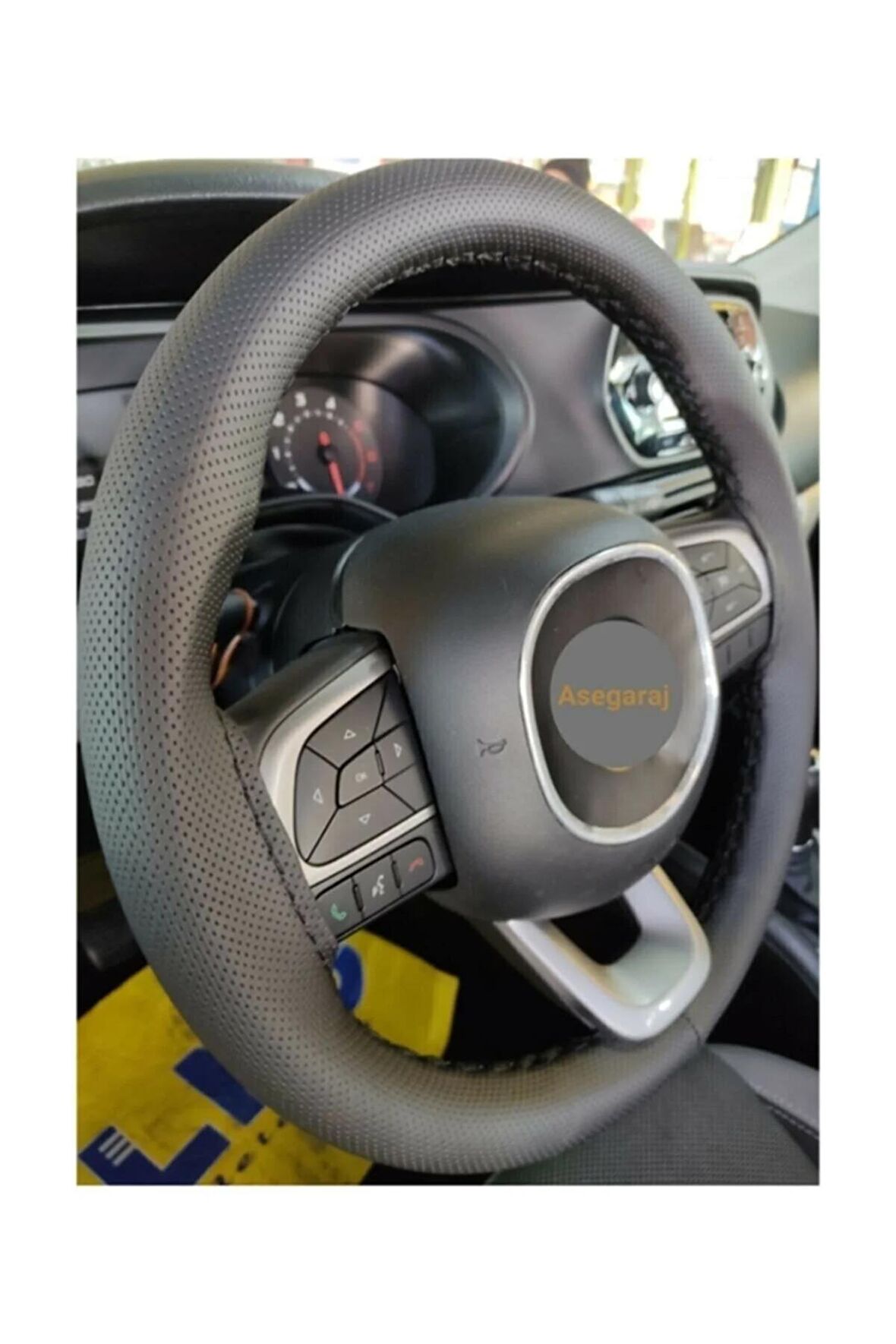 Fiat Fiorino 2015-2021 Uyumlu Dikmeli Direksiyon Kılıfı Siyah Delikli 10,5cm