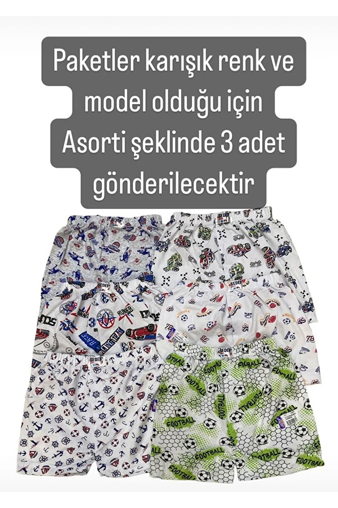 SDF Asorti Karışık Renk ve Model 3lü Erkek Boxer Set 1037