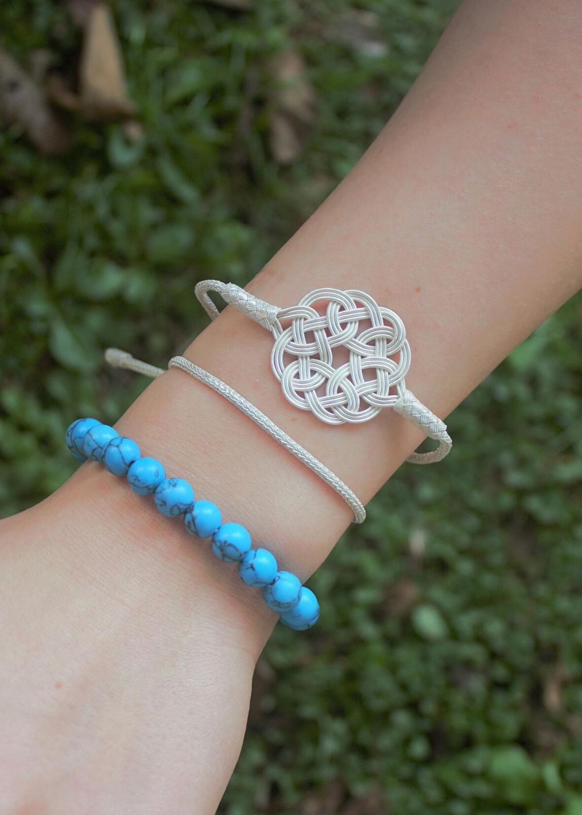 Gümüş Kazaziye Aşk Düğümü Detaylı Üçlü Bileklik Seti