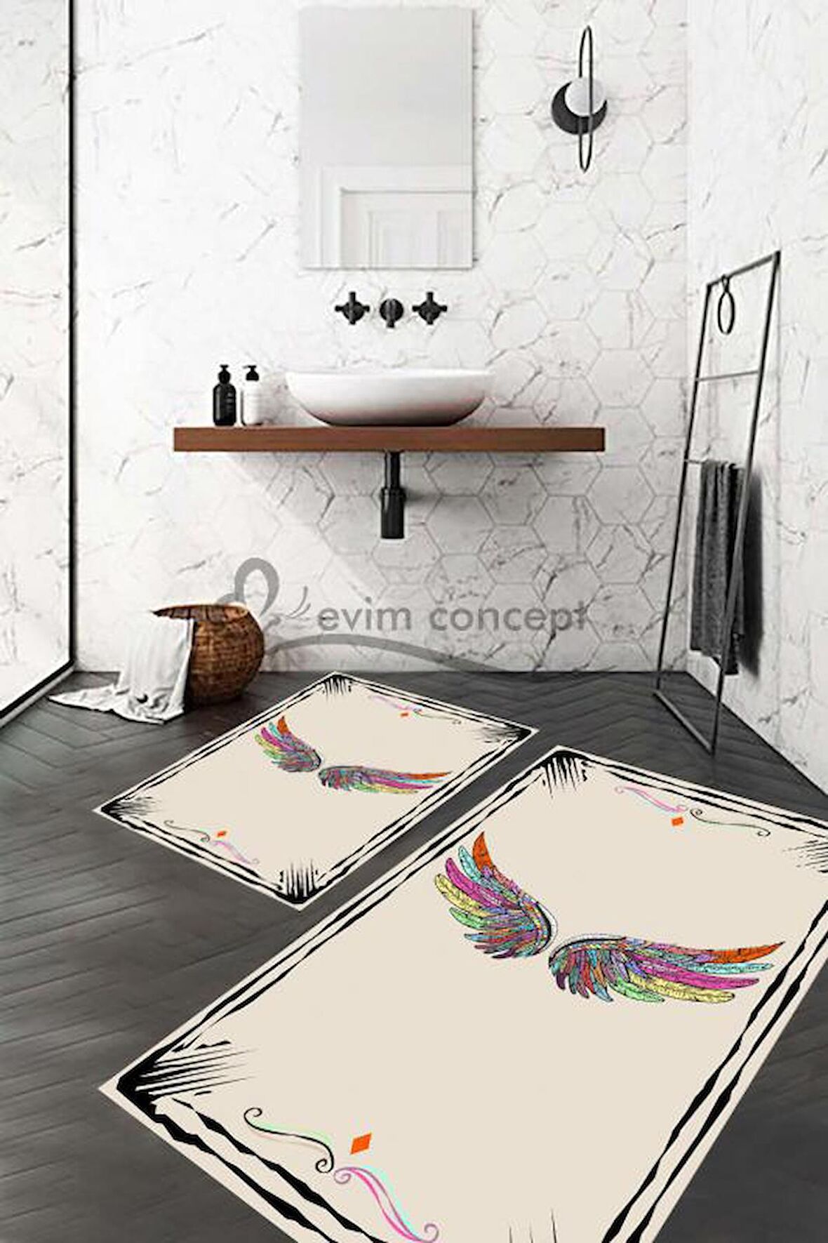 Melek Kanadı Desen Banyo Paspası, Bej Renk Banyo Paspası, Renkli Kanatlar Klozet Takımı, Kaymaz Taban Banyo Paspası, Çiçekli  Klozet Takımı, Klozet Takımı, Yıkanabilir Klozet Takımı, Dekoratif Banyo Paspası, Beyaz Klozet Takımı