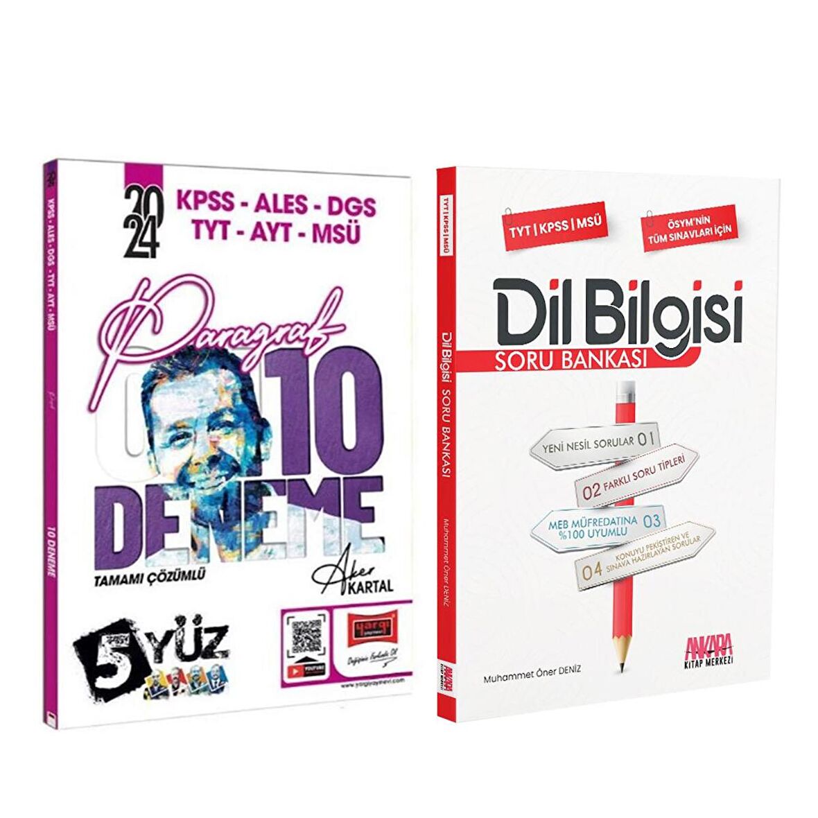 Yargı 2024 KPSS ALES DGS TYT Paragraf 5 Yüz Deneme ve AKM Dil Bilgisi Soru Bankası Seti 2 Kitap