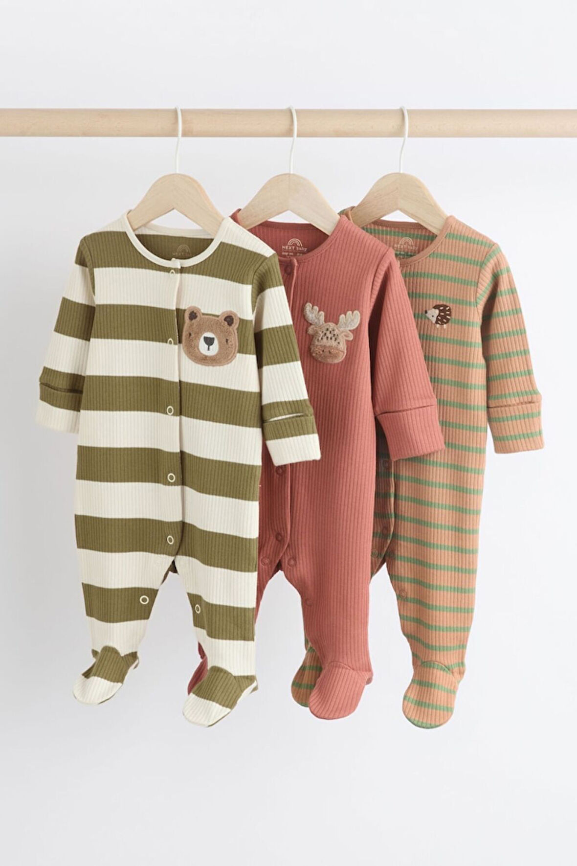 Next Baby % 100 Pamuklu Kahverengi Haki Ayıcık Desenli 3'lü Tulum Set