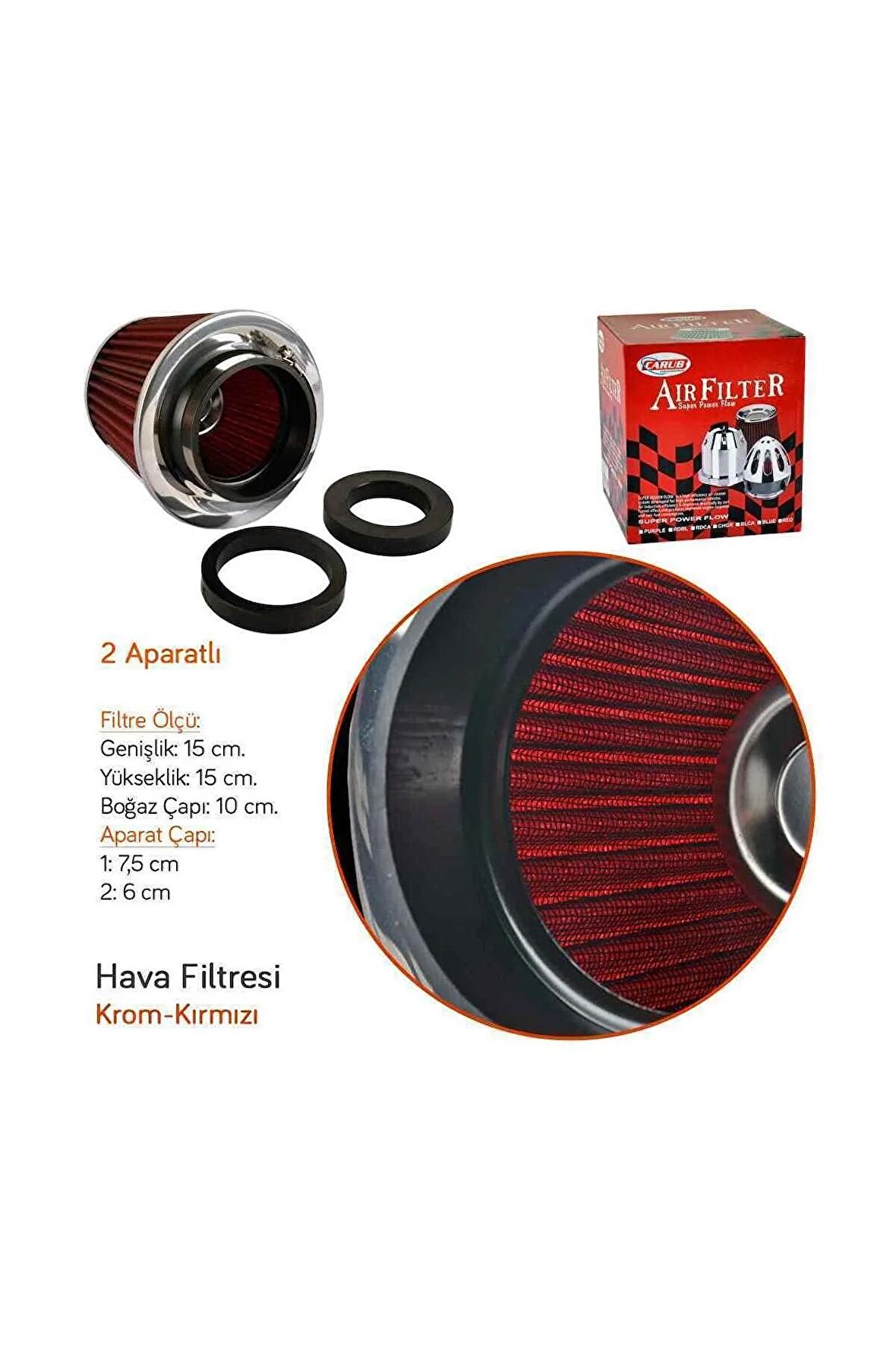 Spor Hava Filtresi 2 Aparatlı Krom-kırmızı 15×15cm