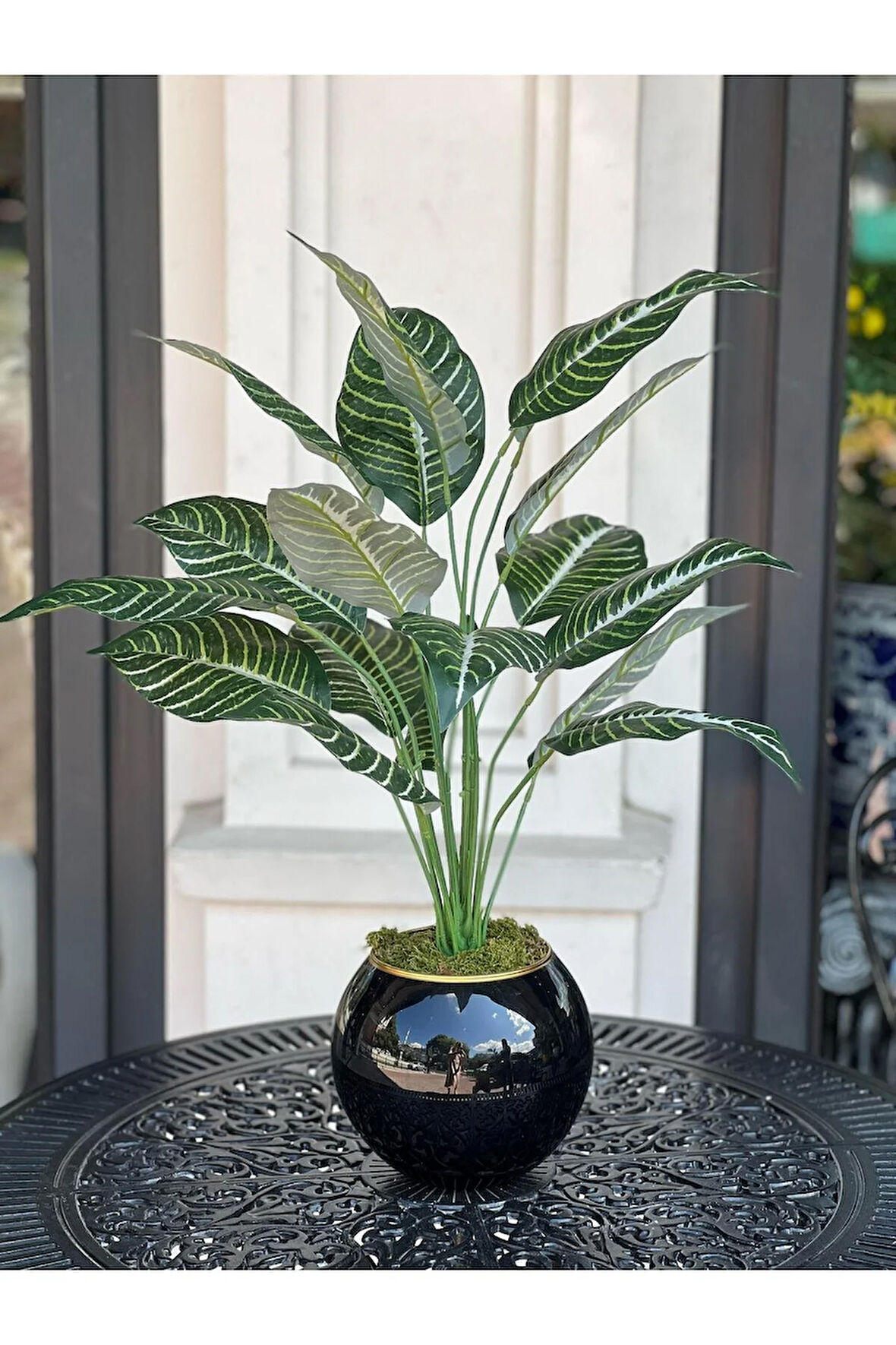 Yapay Bitkili Dekoratif Cam Vazo Siyah