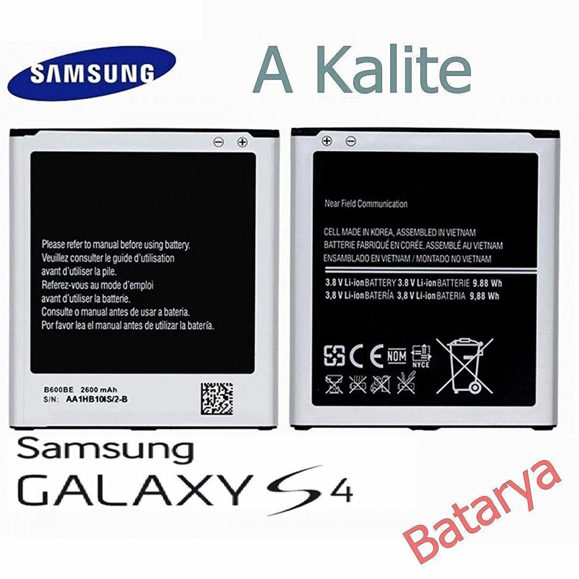 Samsung Galaxy S4 Batarya Samsung i9500 Uyumlu Batarya