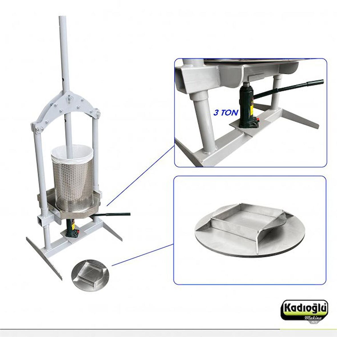 Kadıoğlu Kriko 20 Litrelik Meyve ve Üzüm Presi-3 Ton KRK20