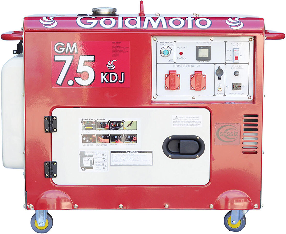 GoldMoto GM7.5KDJ 6.9Kva Monofaze Marşlı Kabinli Dizel Jeneratör