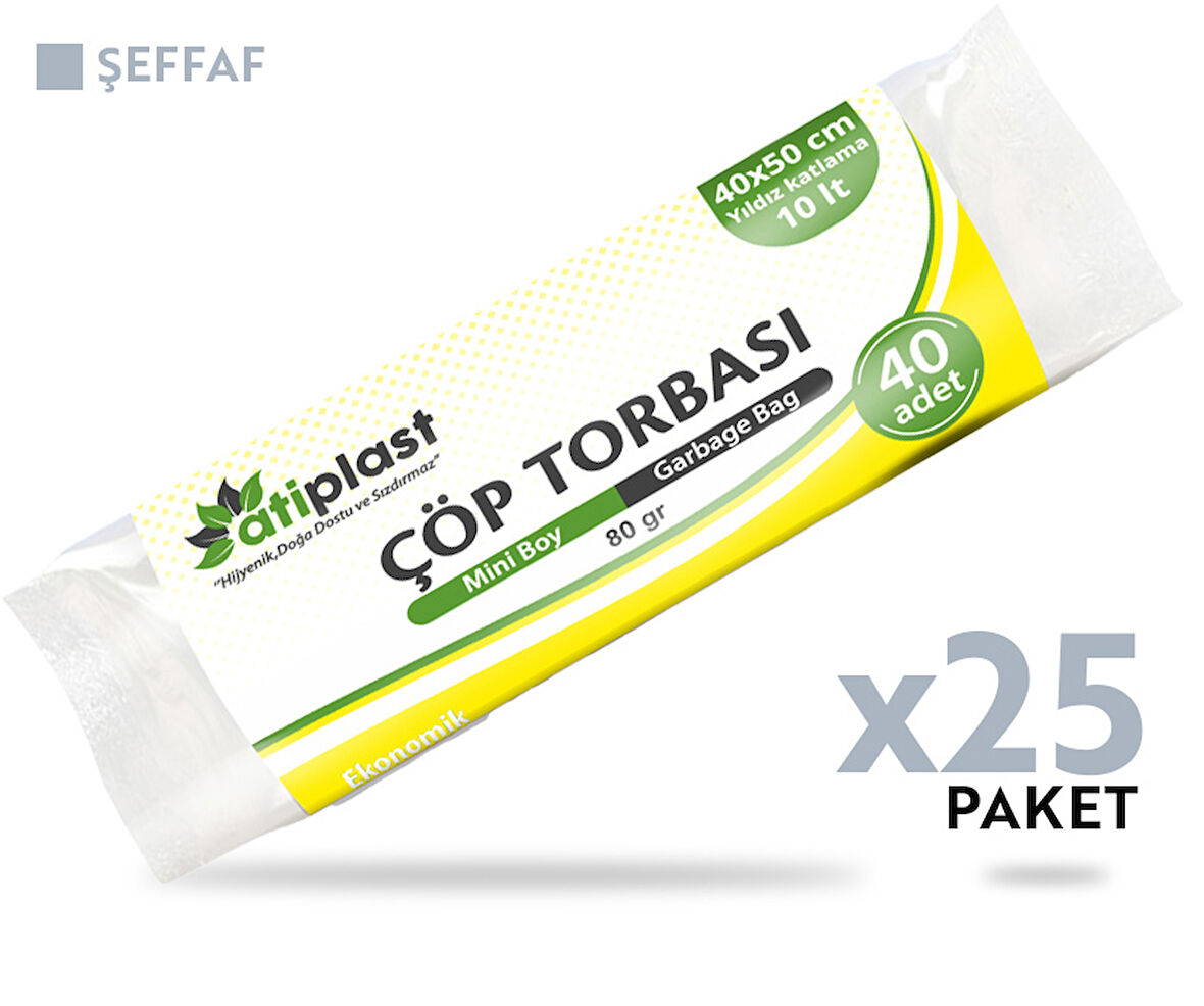 Atiplast Çöp Torbası Standart Mini Boy 80 gr 40 x 50 cm Şeffaf 25 Rulo