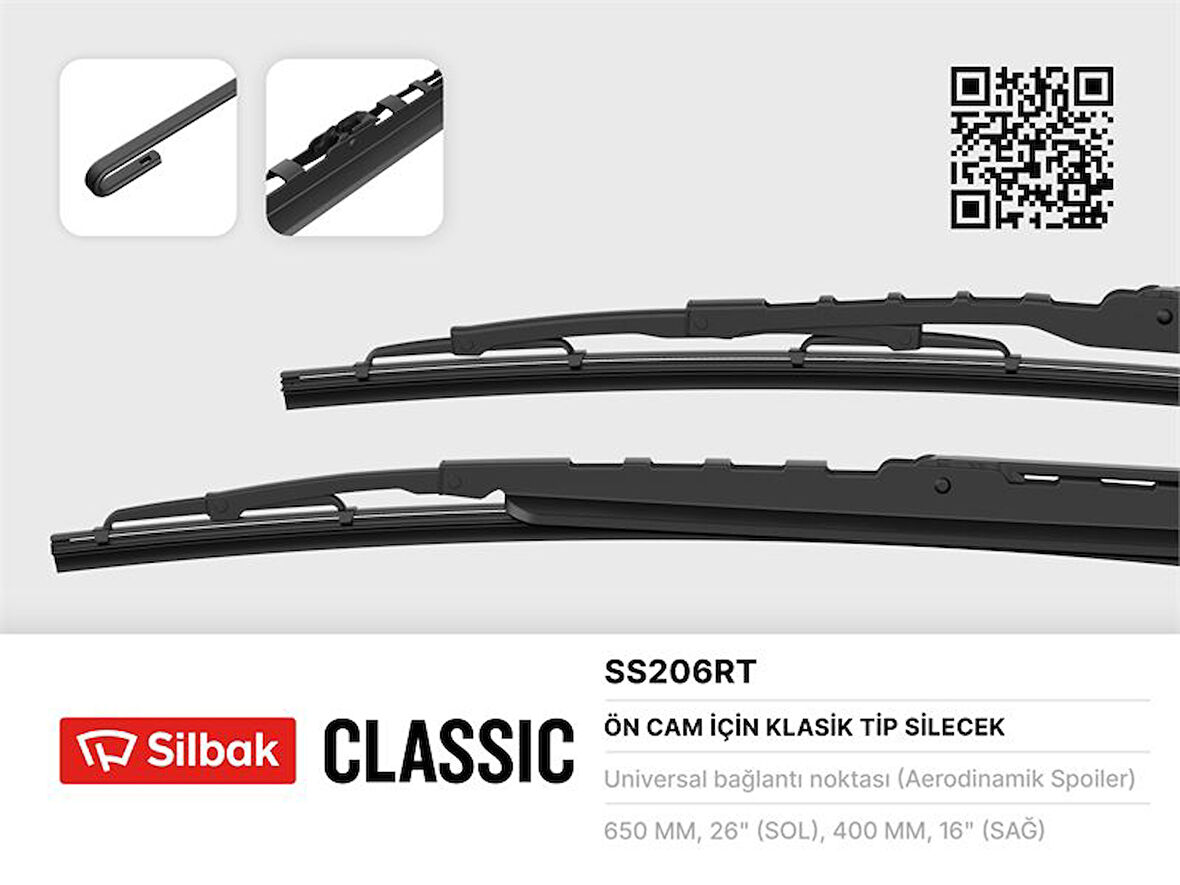 SILECEK SUPURGESI (650-400 MM) RUZGARLIKLI (TAKIM) PEUGEOT 206