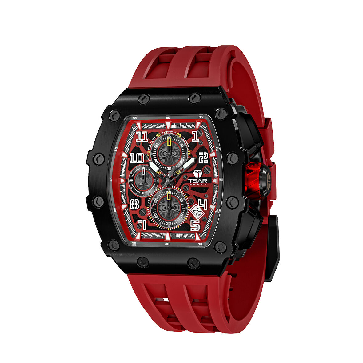 Elemental Series – Takvim Fonksiyonlu Çelik Saat TB8204Q Siyah - Kırmızı