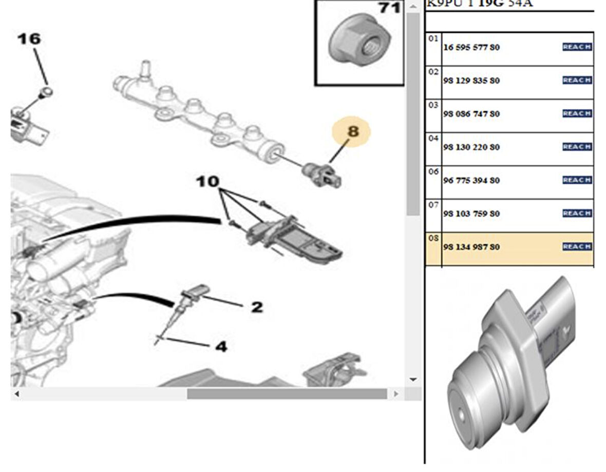 YAKIT BASINC SENSORU PEUGEOT 208 1.6 BLUEHDI 2015- / 2008 1.6 BLUEHDI 2014- / 30 9813498780