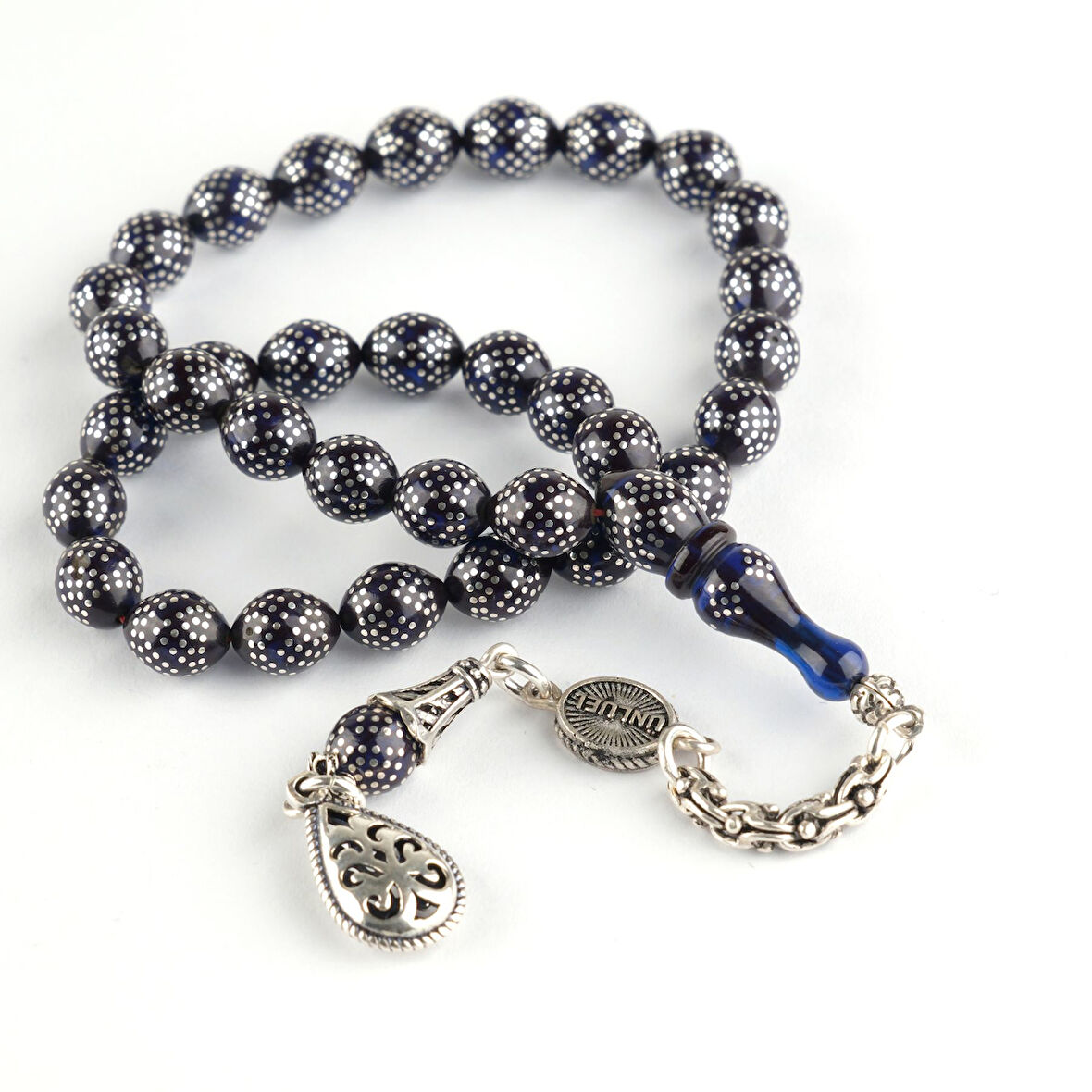 Ateş Kehribar 925Ayar Gümüş Çakım ve Püskül Bilek Boy Beyzi Kesim 7x8.5mm Tesbih