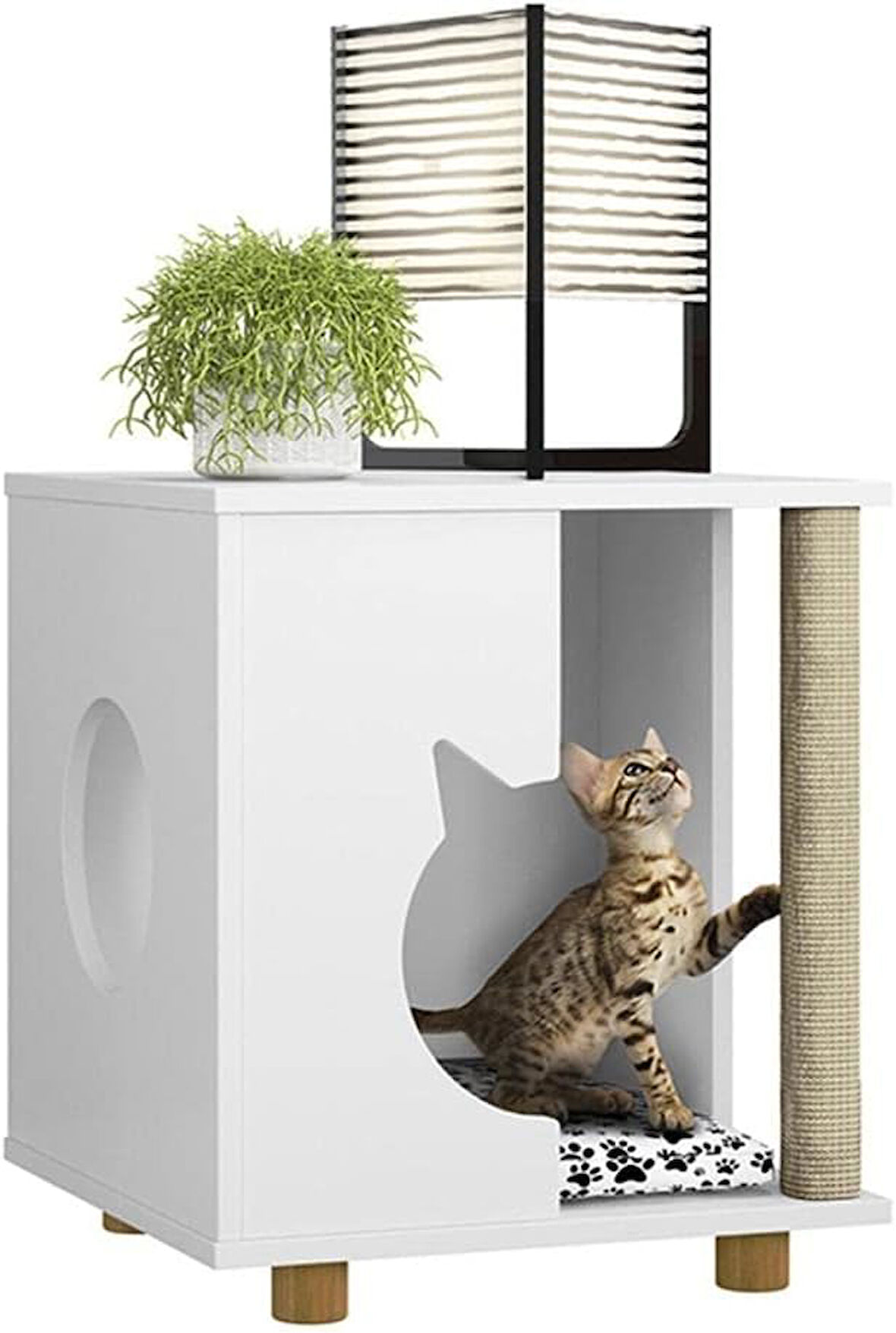 CozyPaw Komodin Çok Amaçlı Kedi Mobilyası Beyaz