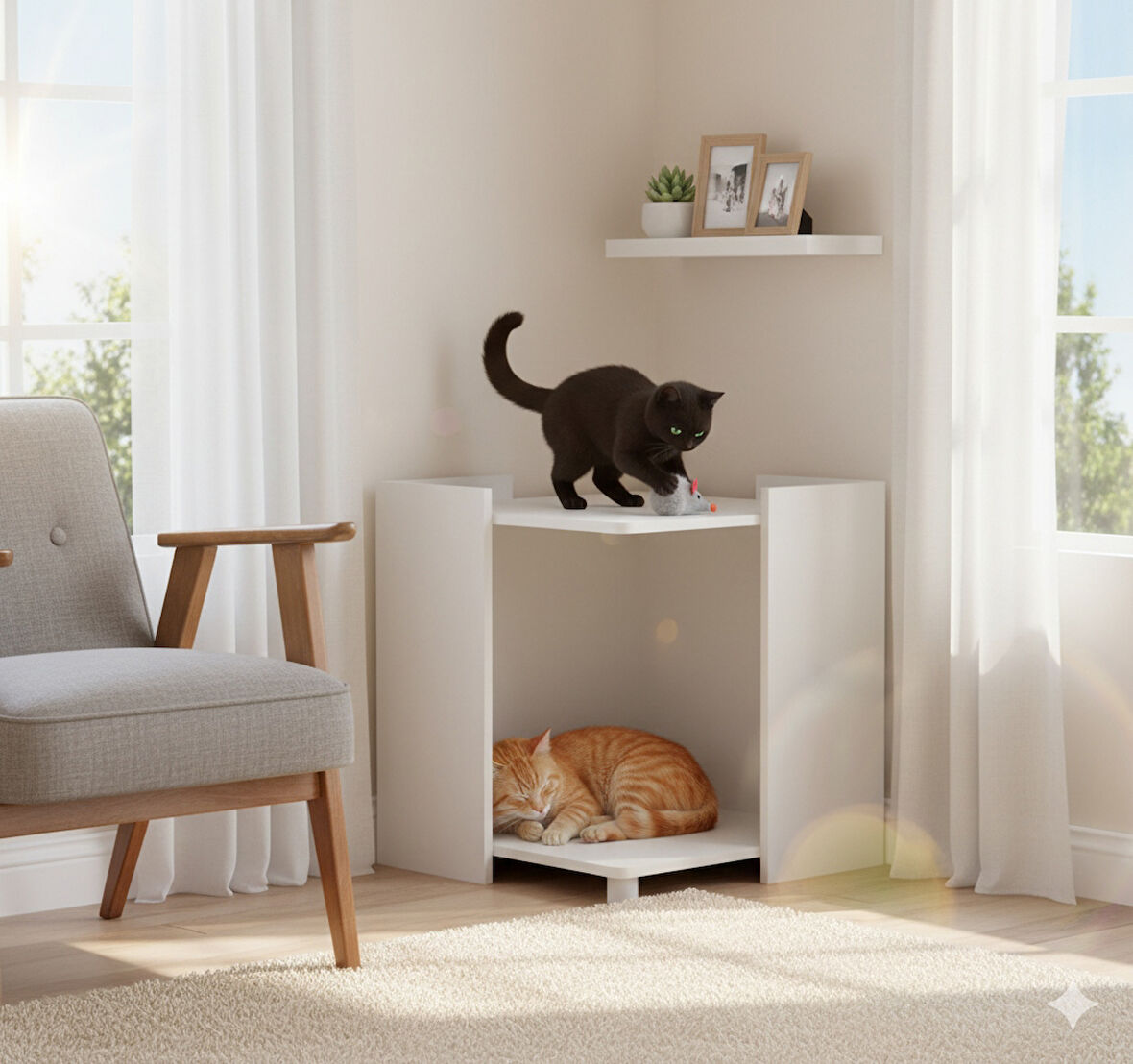 MiloBox Komodin Çok Amaçlı Kedi Mobilyası Beyaz