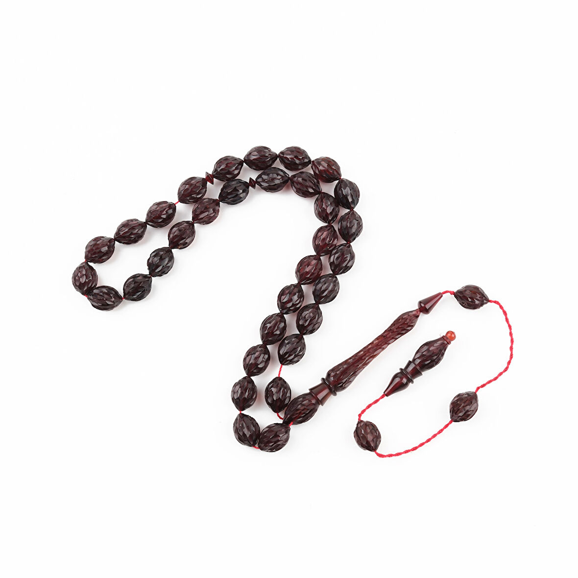 Ateş Kehribar Kalem İşçilikli EL İşlemli Beyzi Kesim 9x11mm Tesbih