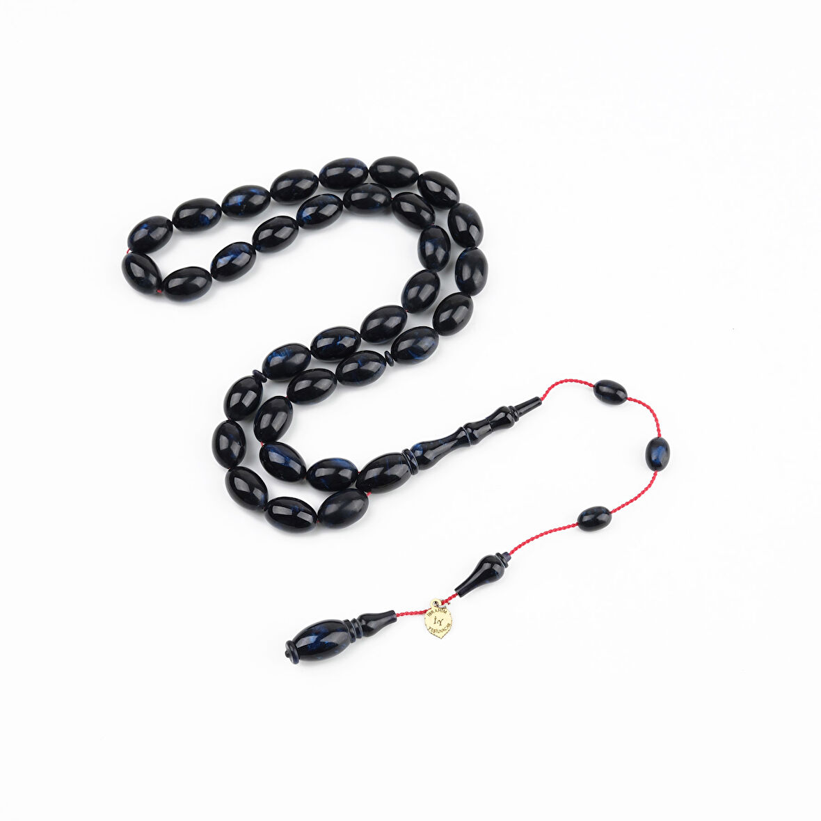 Kadim Katalin Eski Kalemlik Obje Usta İşi İmzalı Beyzi Kesim 8x12mm Tesbih- Mavi Sedefli