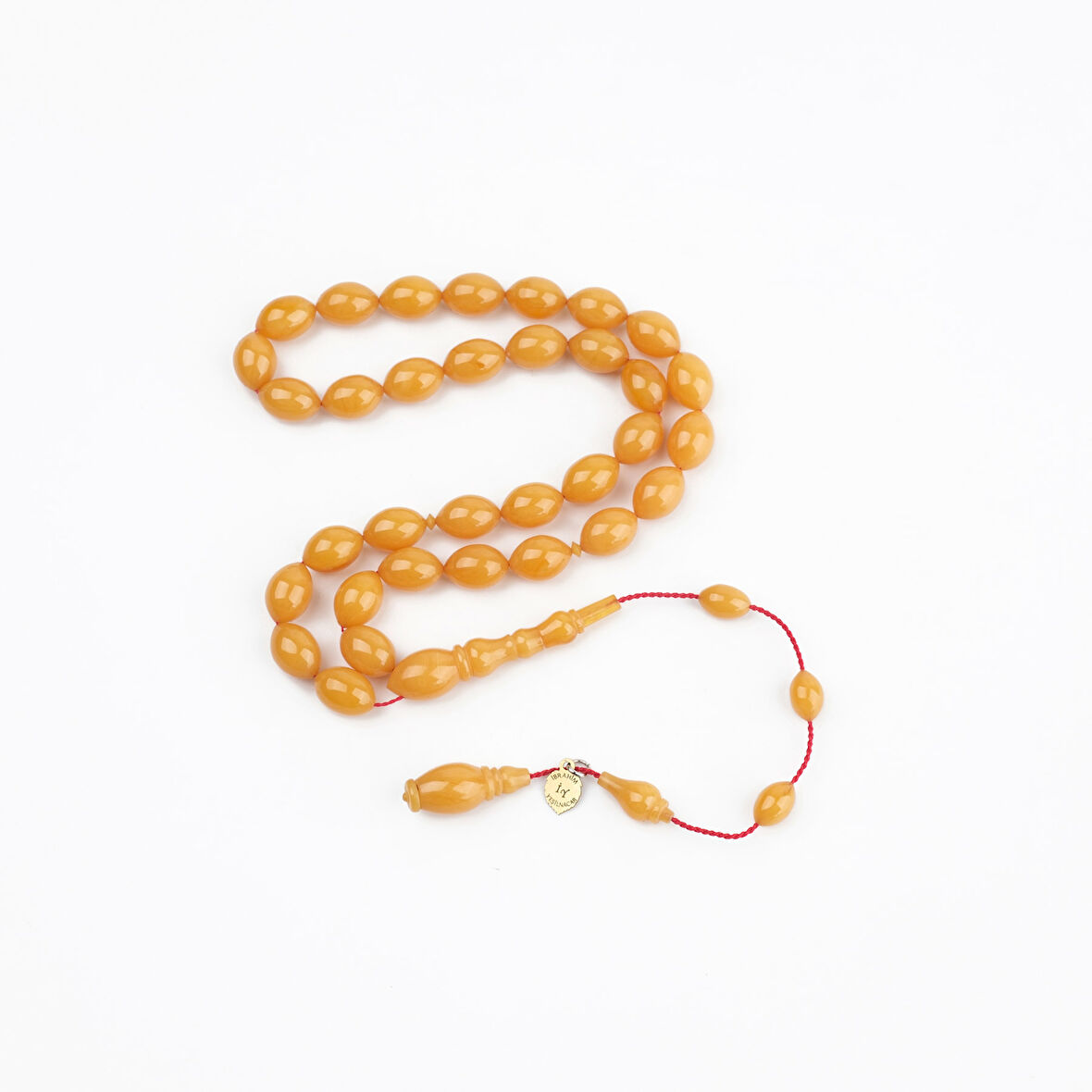 Kadim Katalin Eski Zil Kulpu Obje Usta İşi İmzalı Beyzi Kesim 7x10.5mm Tesbih -Sarı