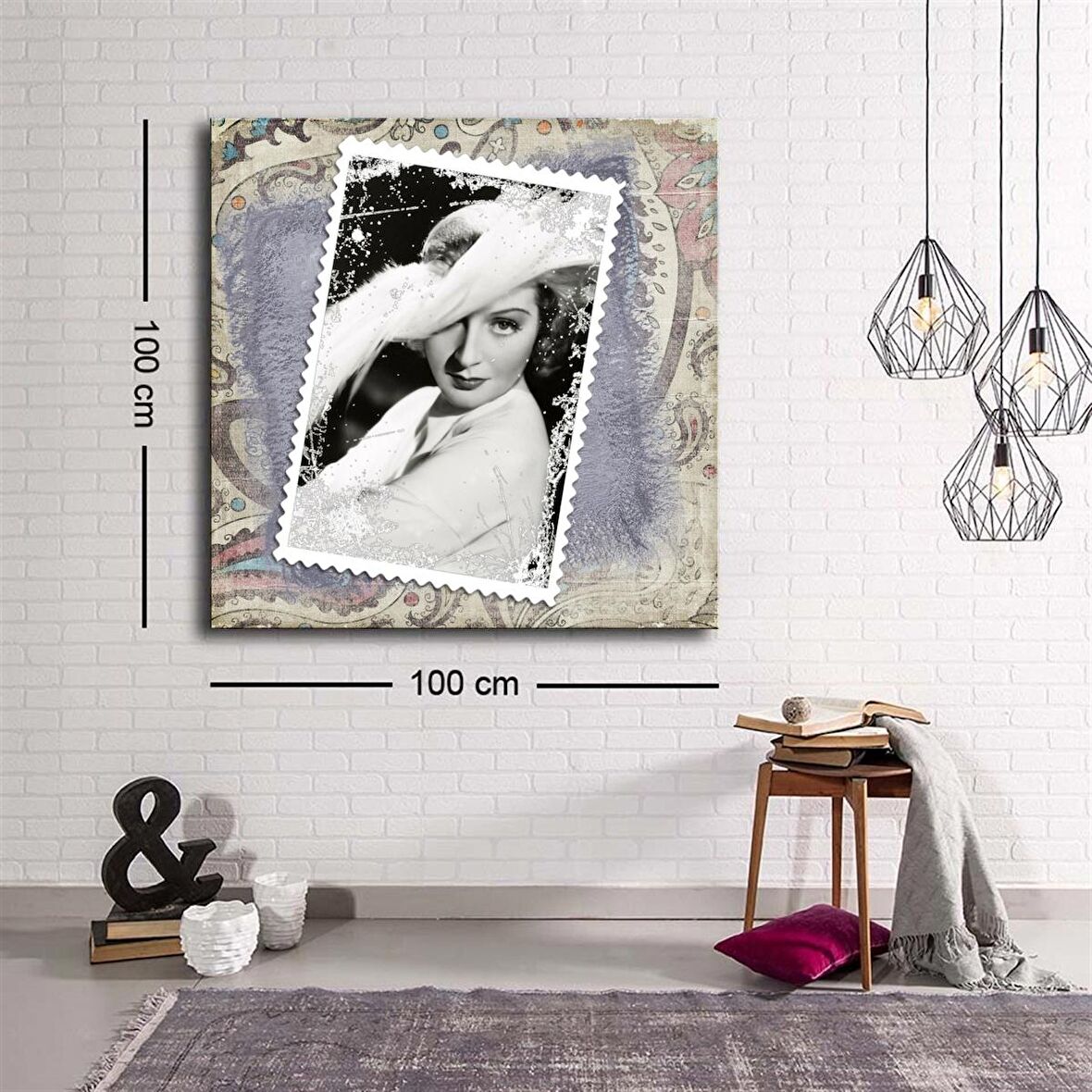 Dekoratif Baskı illüstrasyon Postage Stamp 2 Kare Kanvas Tablo