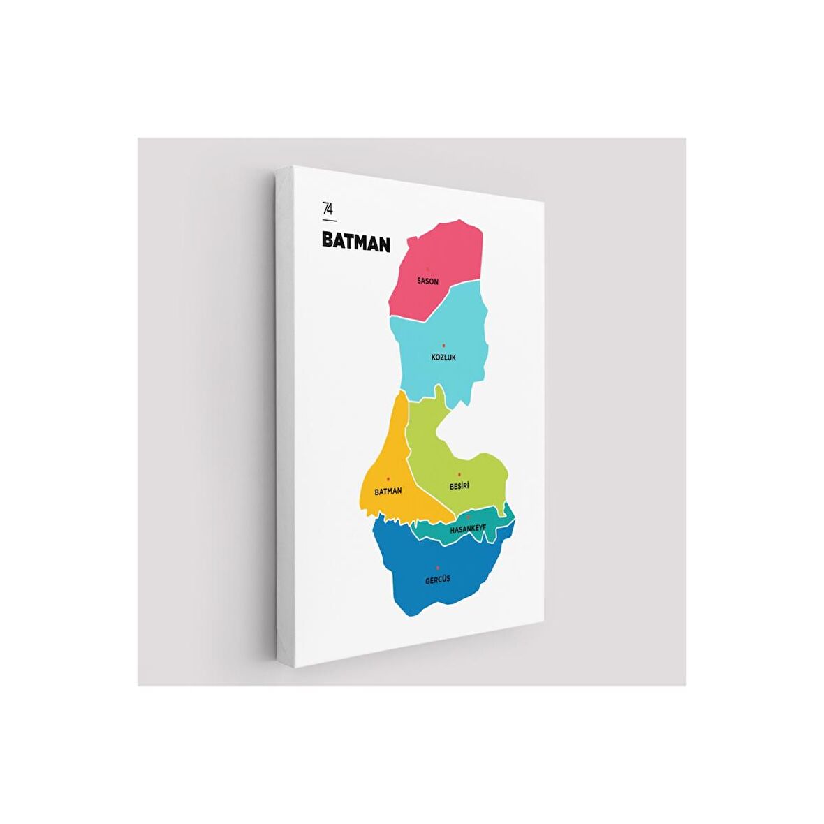 Batman İli ve İlçeler Haritası  Dekoratif Kanvas Tablo 1285