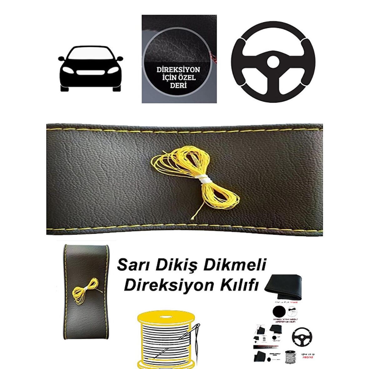 MEGANE 4 Uyumlu Araç,Araba,Oto direksiyon kılıfı sarı dikiş