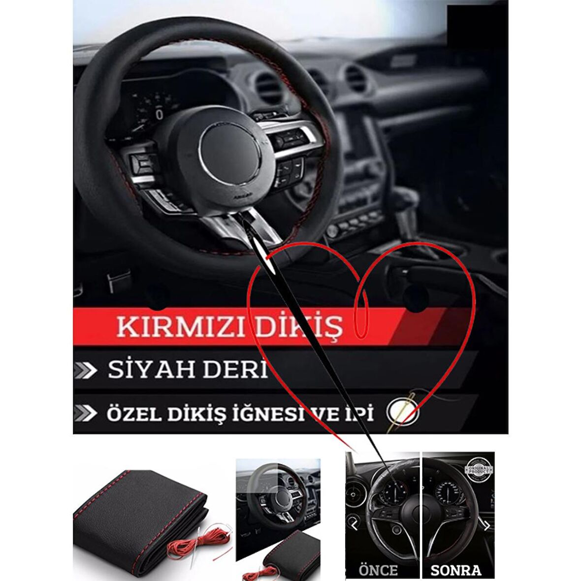 MAZDA 3 uyumlu oto,araç  direksiyon kılıfı kırmızı dikiş