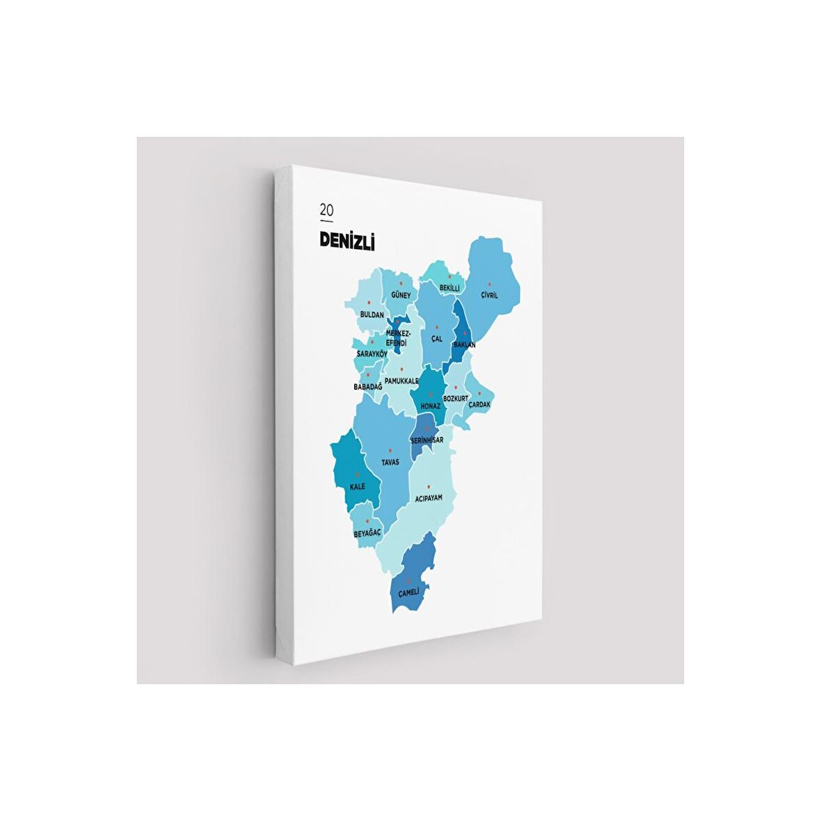 Denizli  İli ve İlçeler Haritası  Dekoratif Kanvas Tablo 1320