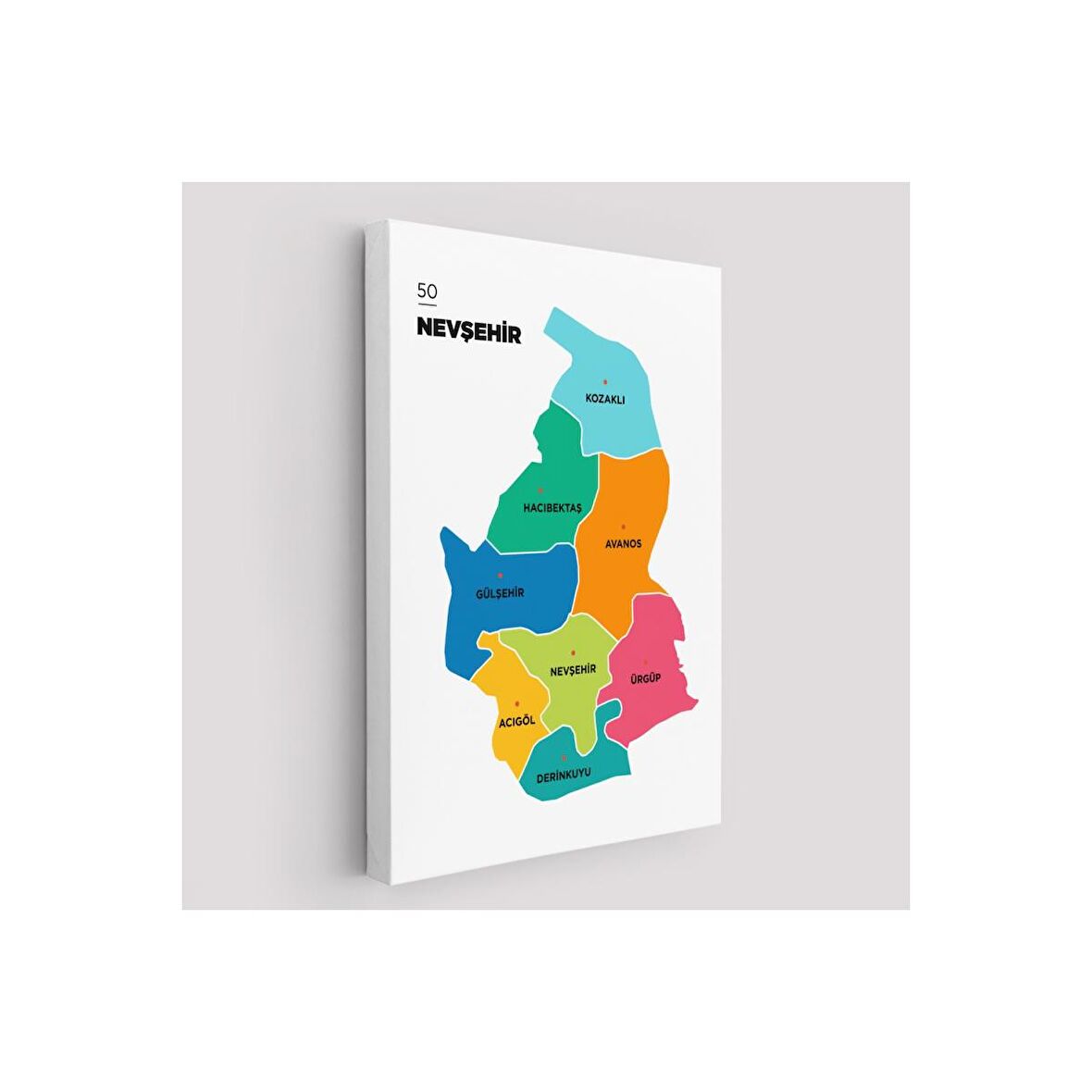Nevşehir İli ve İlçeler Haritası  Dekoratif Kanvas Tablo 1427