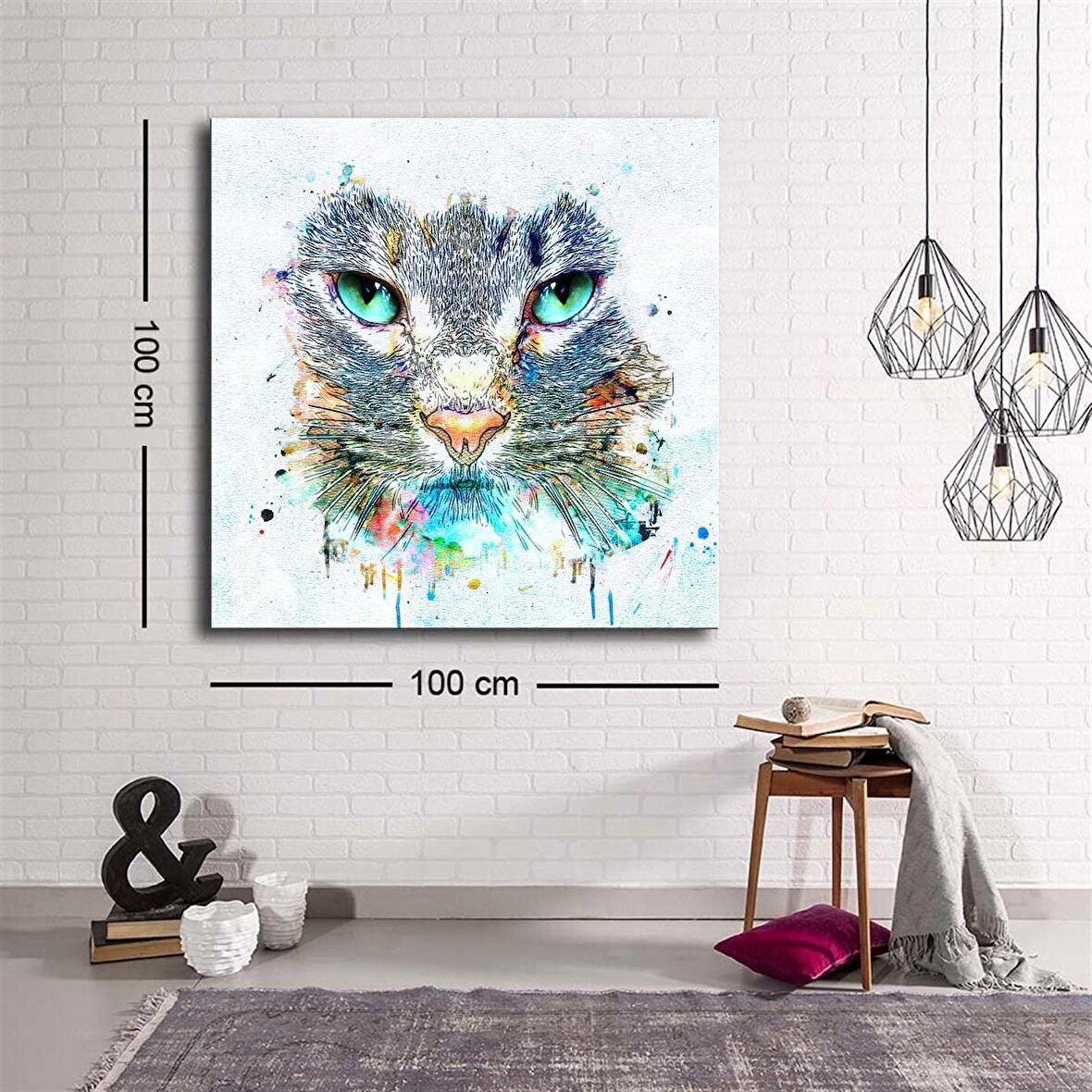 Dekoratif Baskı illüstrasyon Cat Face Kare Kanvas Tablo