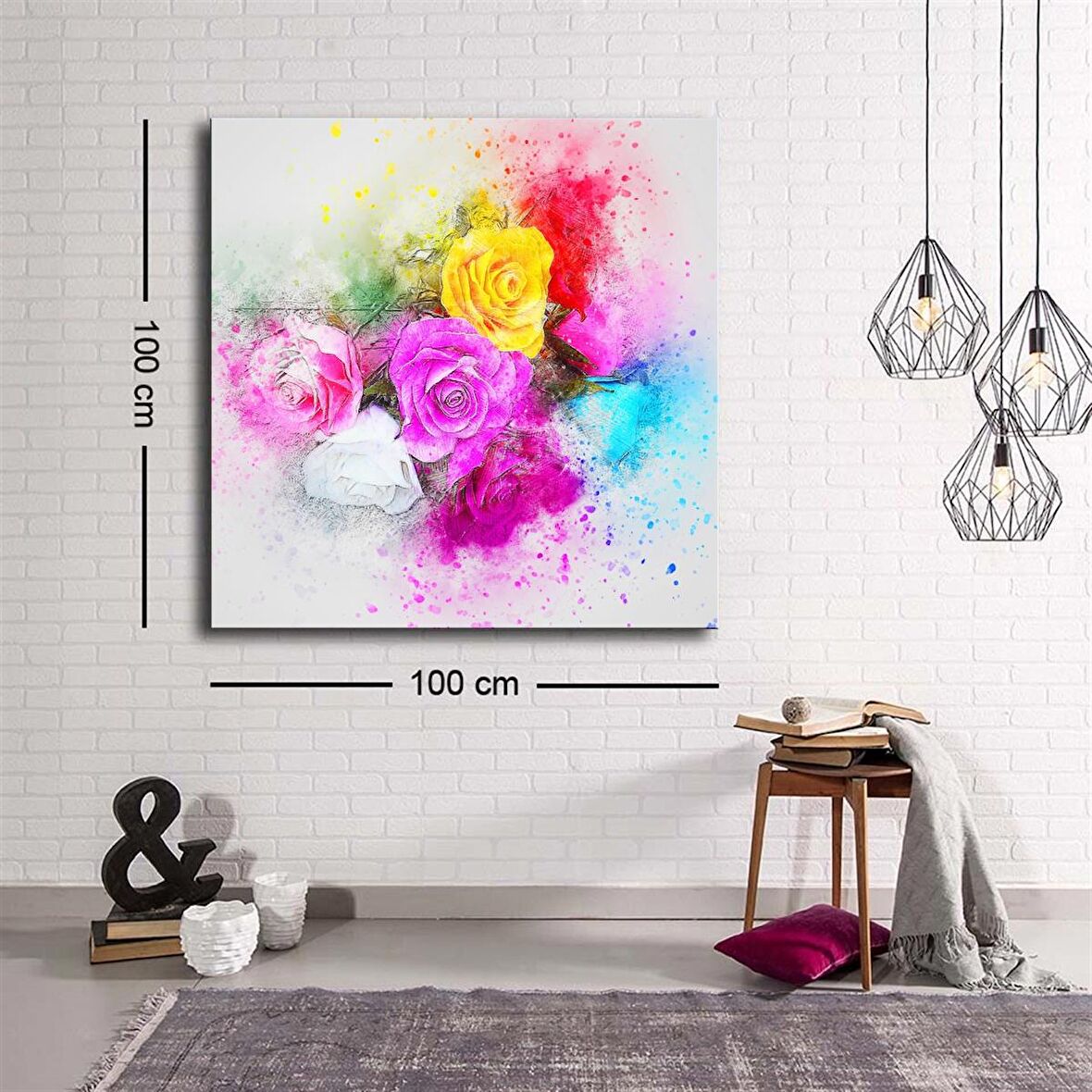 Dekoratif Baskı illüstrasyon Flowers Kare Kanvas Tablo