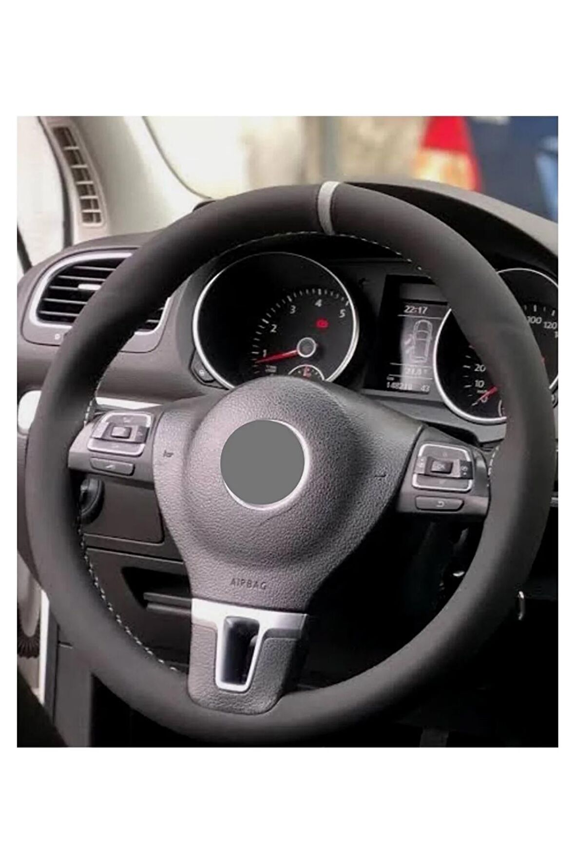 Vw Passat B8 Uyumlu Alkantara Dikmeli Direksiyon Kılıfı Soft Gri Yüzüklü A Plus