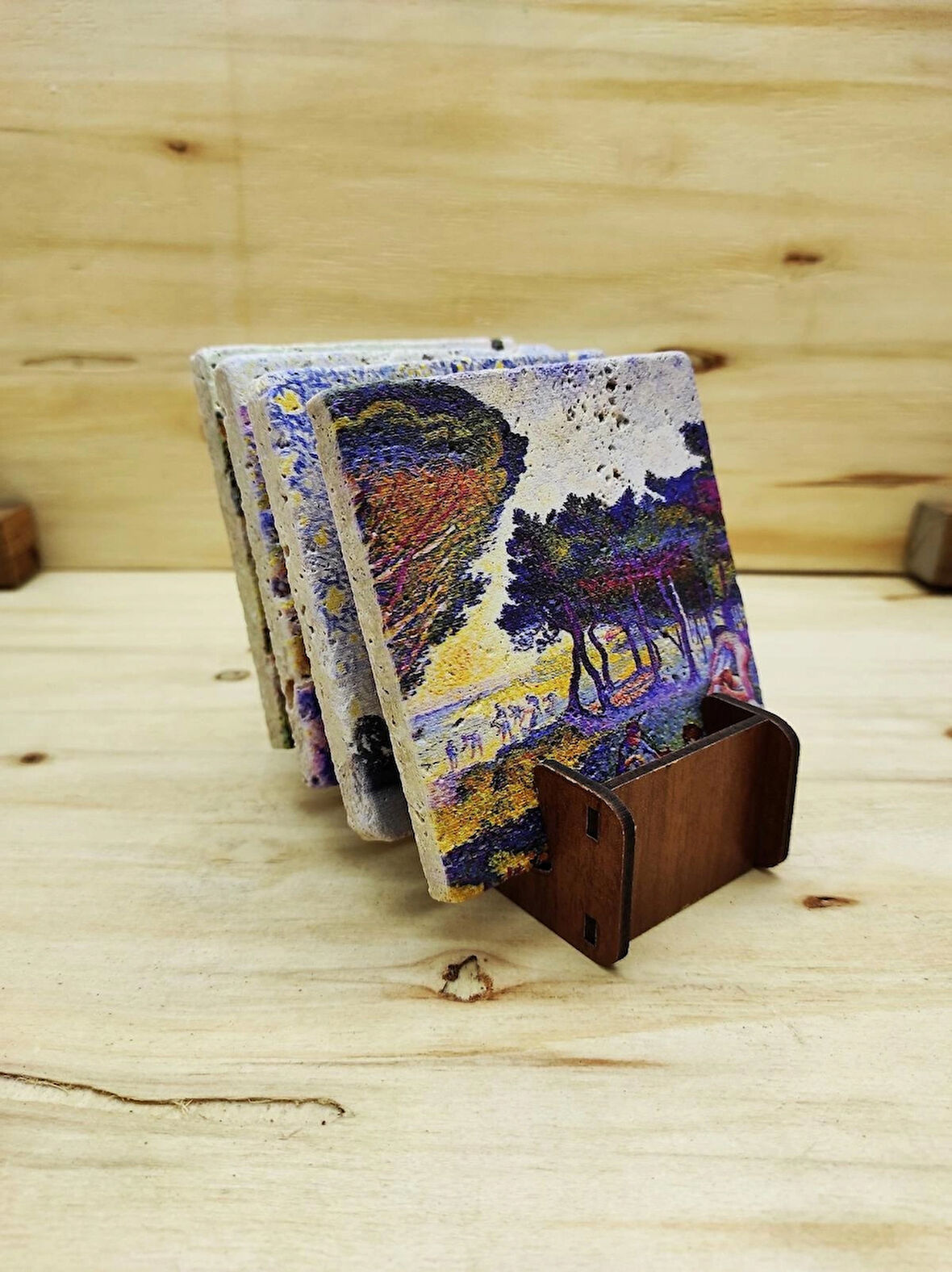 Henri-edmond Cross - Taş Bardak Altlığı 4'lü Set Standlı