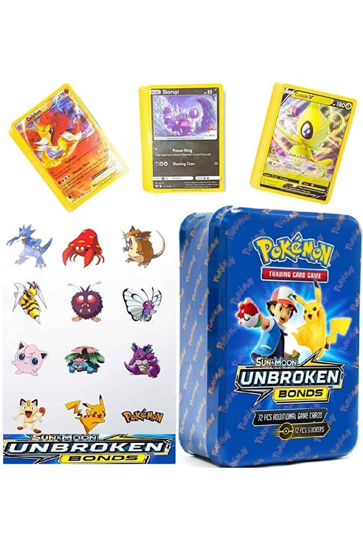Pokemon 72li Oyun Kartı Metal Kutu Sun Moon Unbroken Bonds
