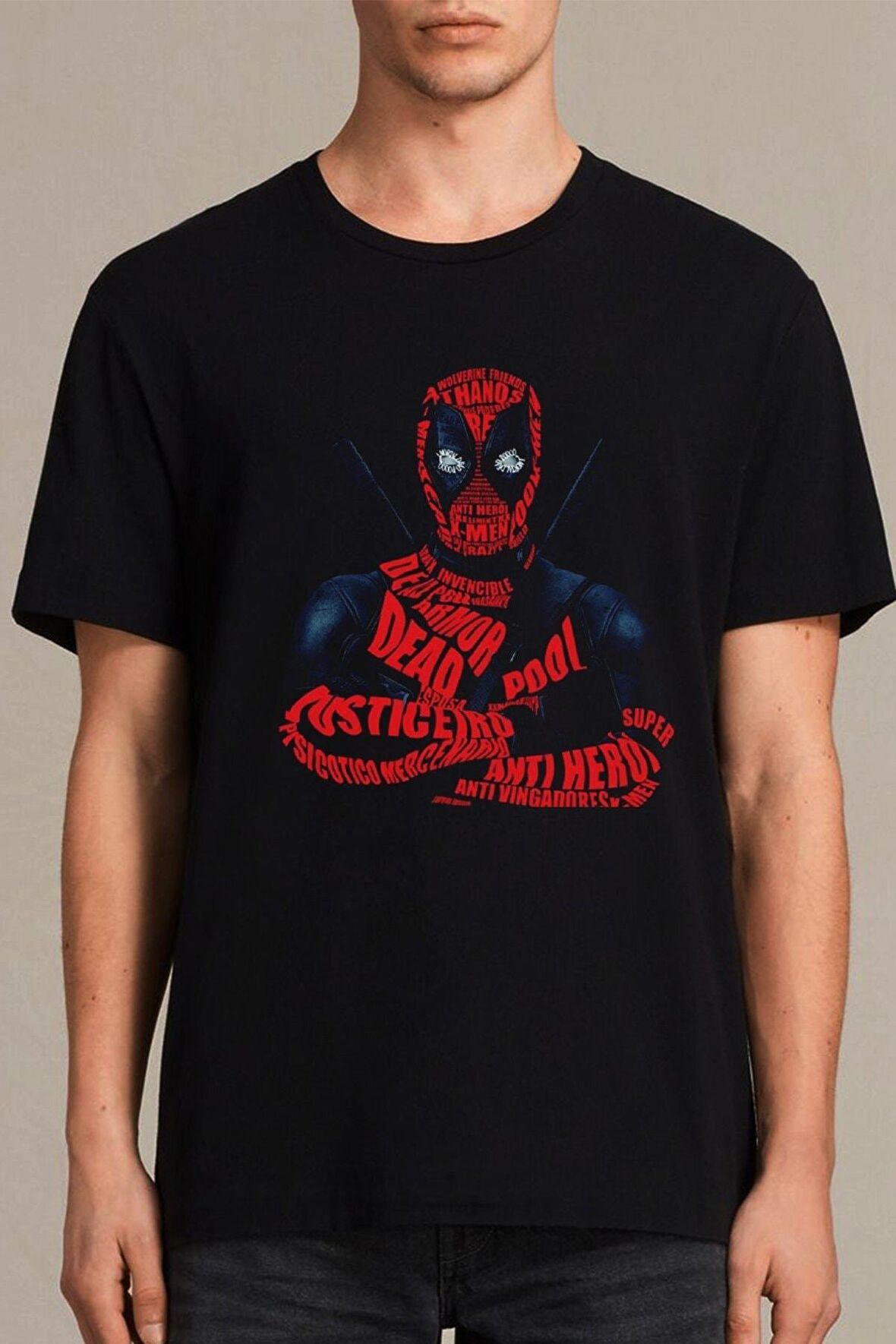 Erkek Siyah Deadpool T-Shirt