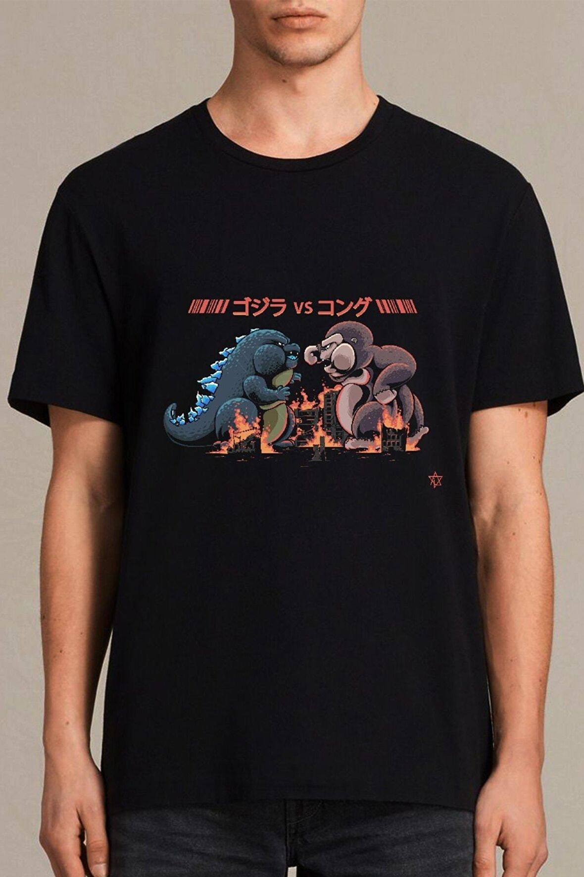 Erkek Siyah Godzilla Vs Kong T-Shirt