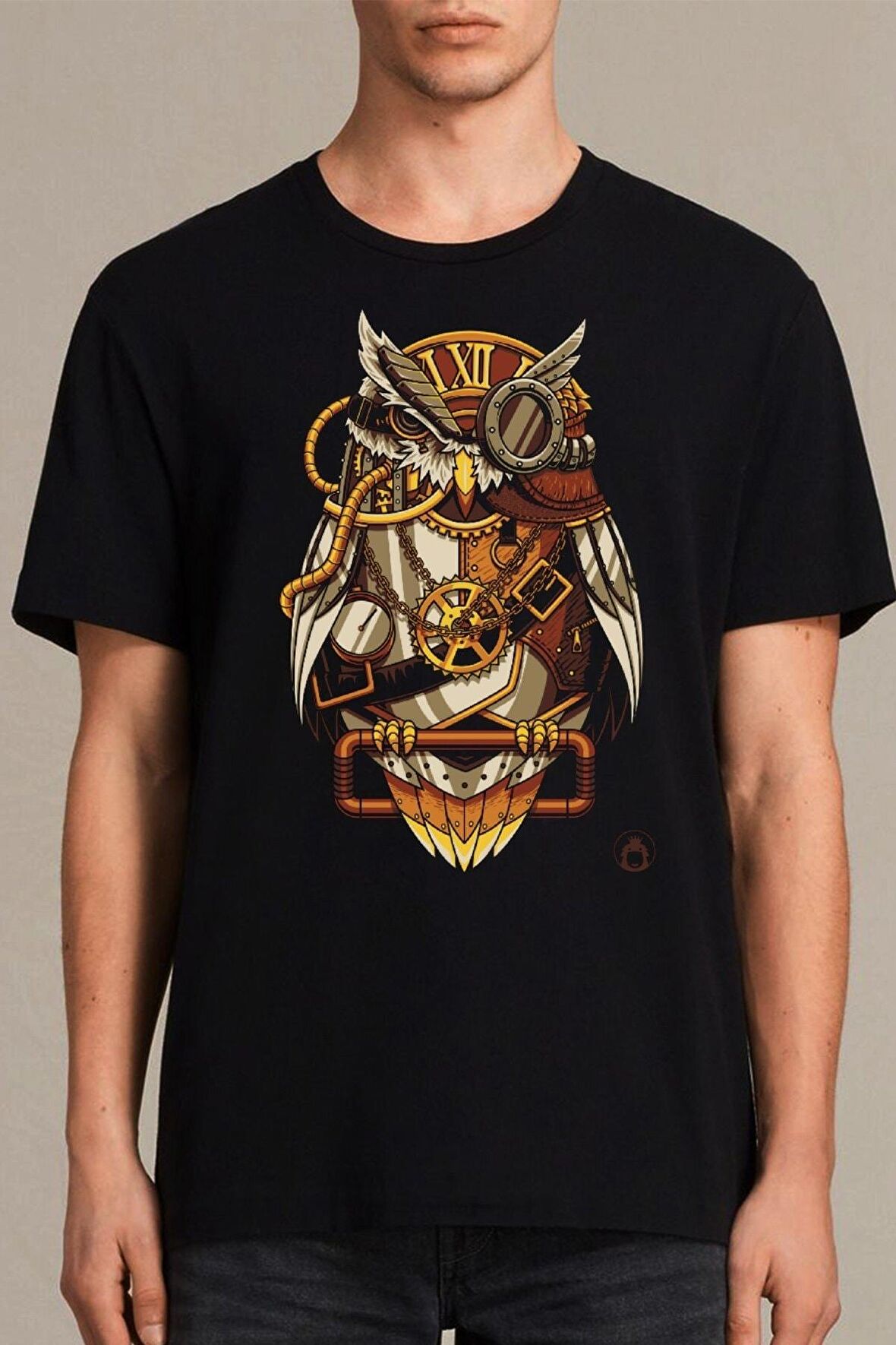 Erkek Siyah Baykuş T-Shirt