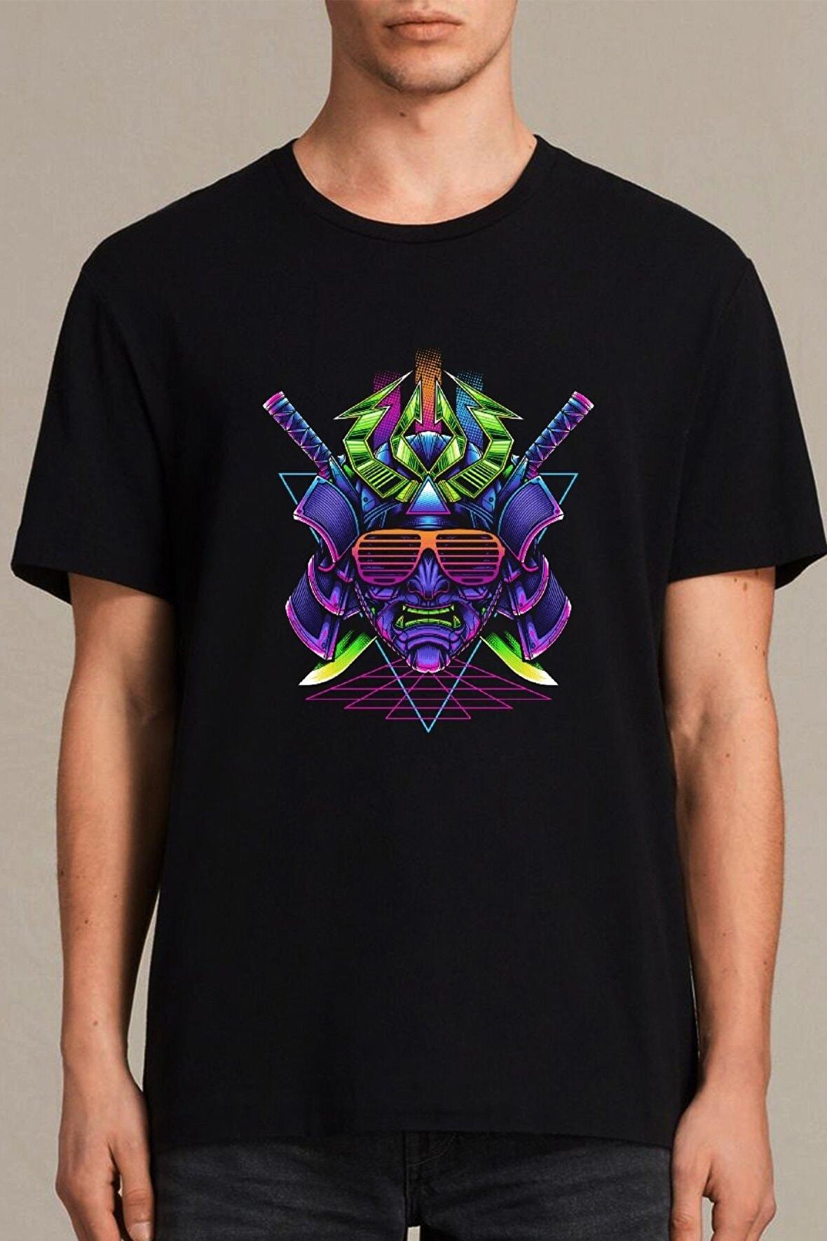 Erkek Siyah Samuray Kafası T-Shirt