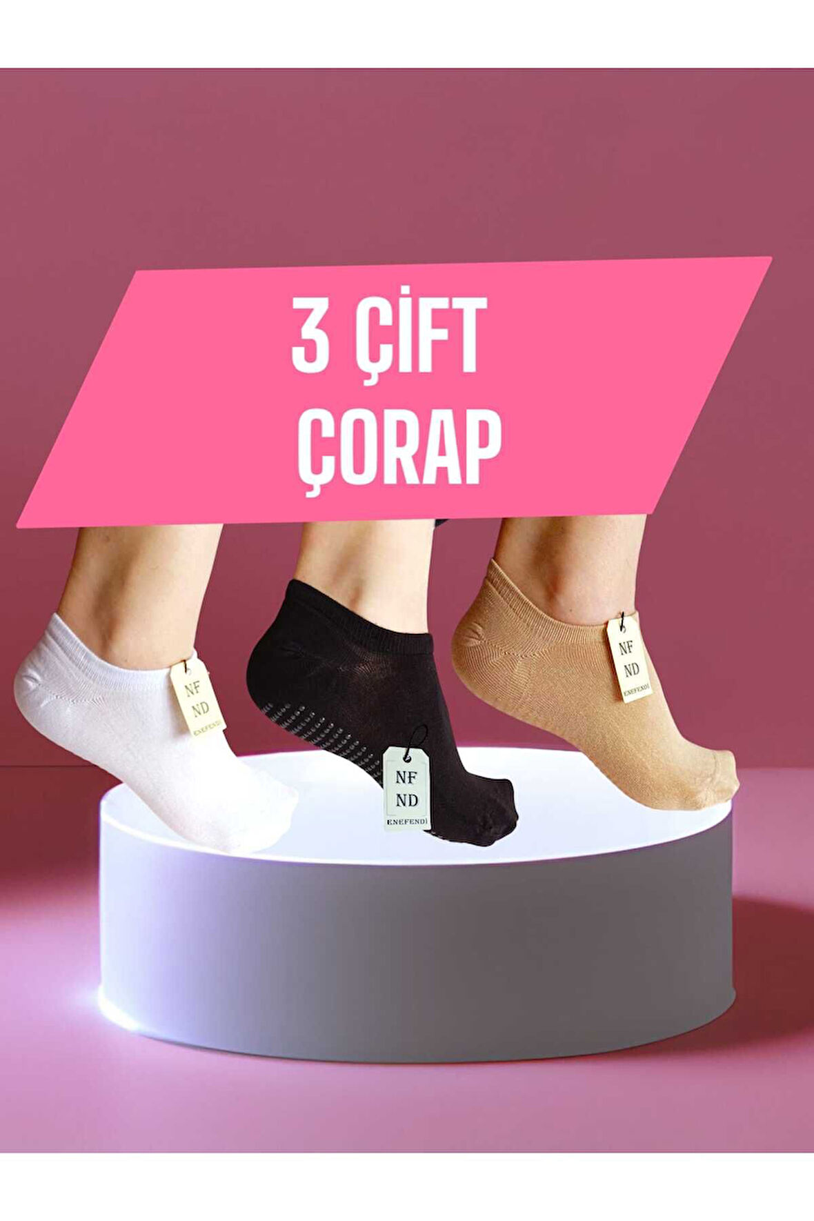 3 Çift Babet Çorap Görünmez Spor Yoga Pilates Kaymaz Silikon Taban 36-40 Siyah Beyaz Krem Dikişsiz