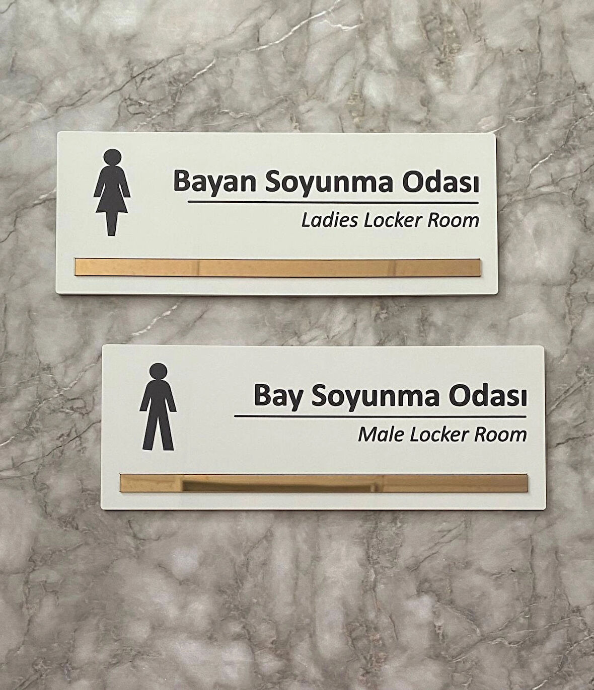 Bronz Aynalı Parlak Beyaz Seri Bay&Bayan Soyunma Odası Yönlendirme Levha Seti