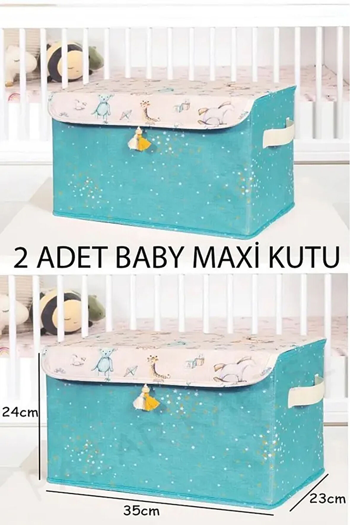(2 ADET)Baby Çok Amaçlı Kapaklı Kutu Düzenleyici Maxi (MAVİ) 35x24x23