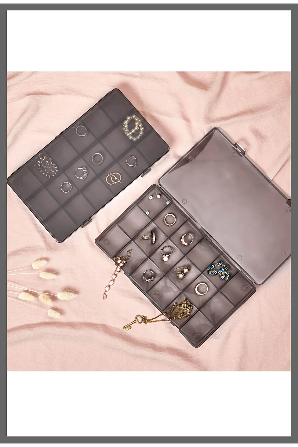 18 Bölmeli Kapaklı Takı Kolye Boncuk İlaç Küpe Yüzük Kutusu Düzenleyici