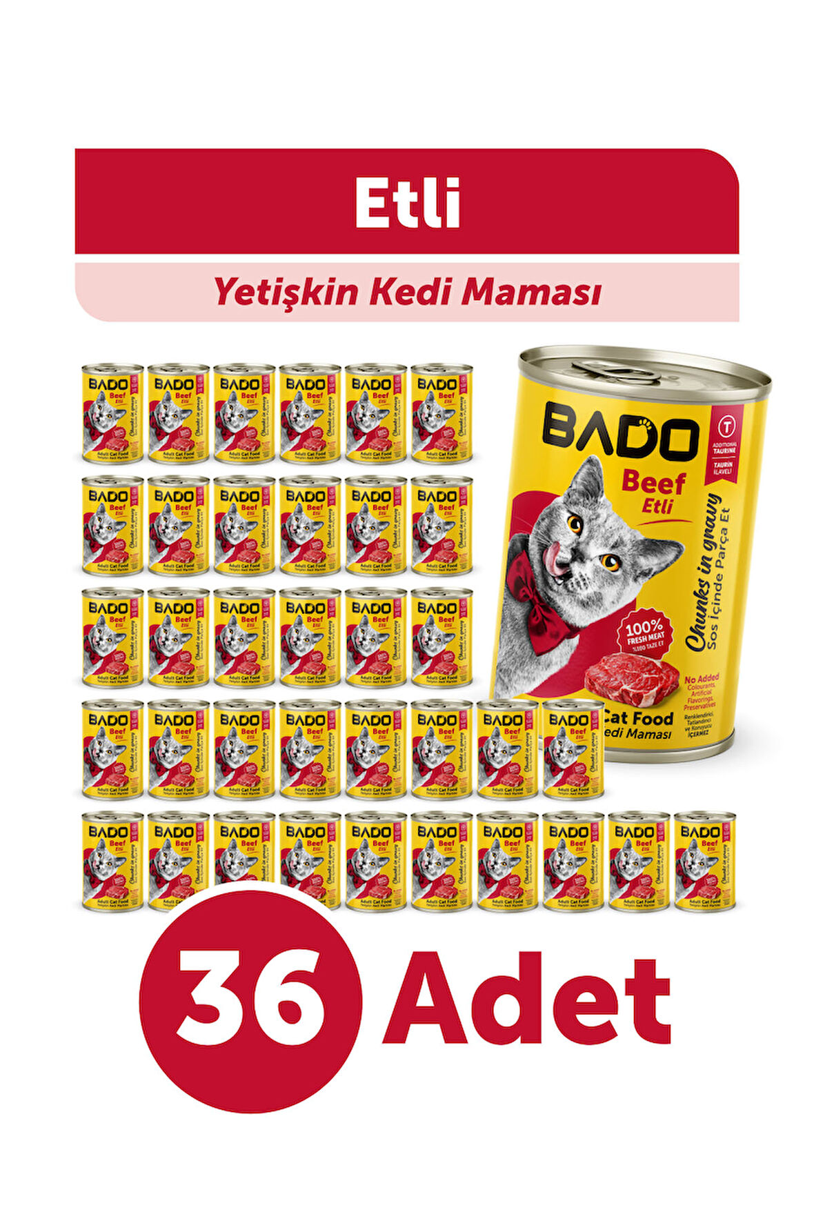 Bado Yetişkin Yaş Kedi Maması Etli Biftekli 400Gr 36'lı