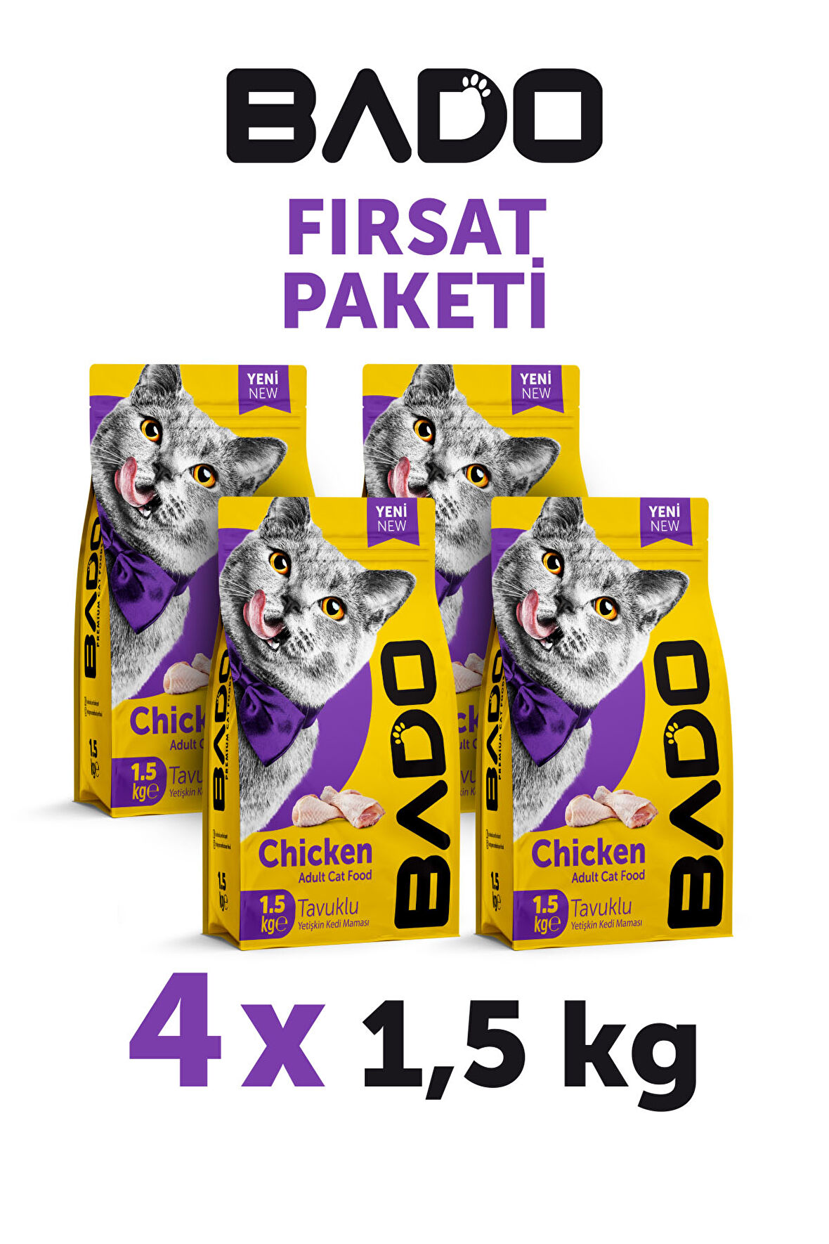 Bado Yetişkin Kedi Maması Tavuk Etli 1,5 Kg 4'lü